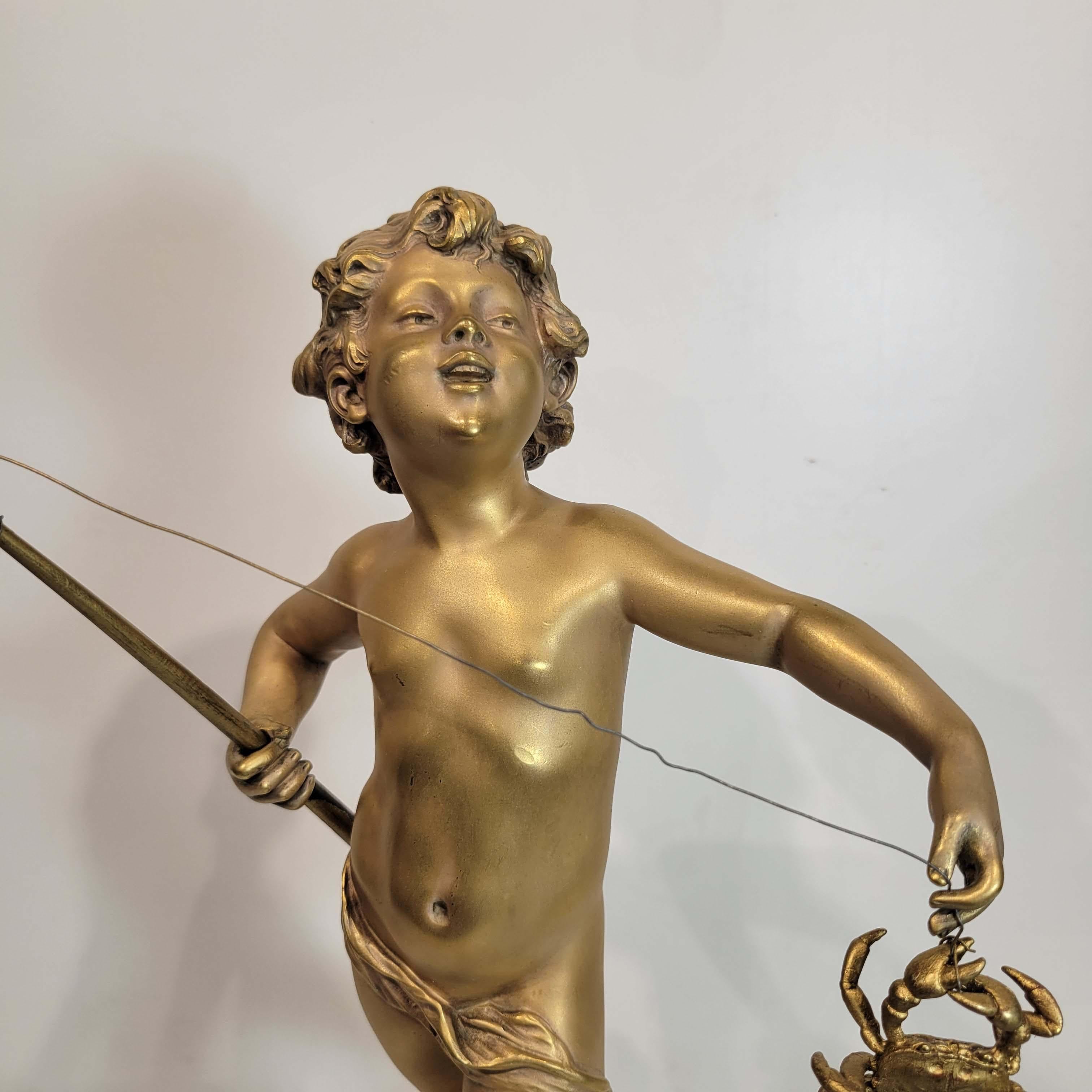 Belle Époque Auguste Moreau '1855-1919', Gilt Bronze of Figure Fishing