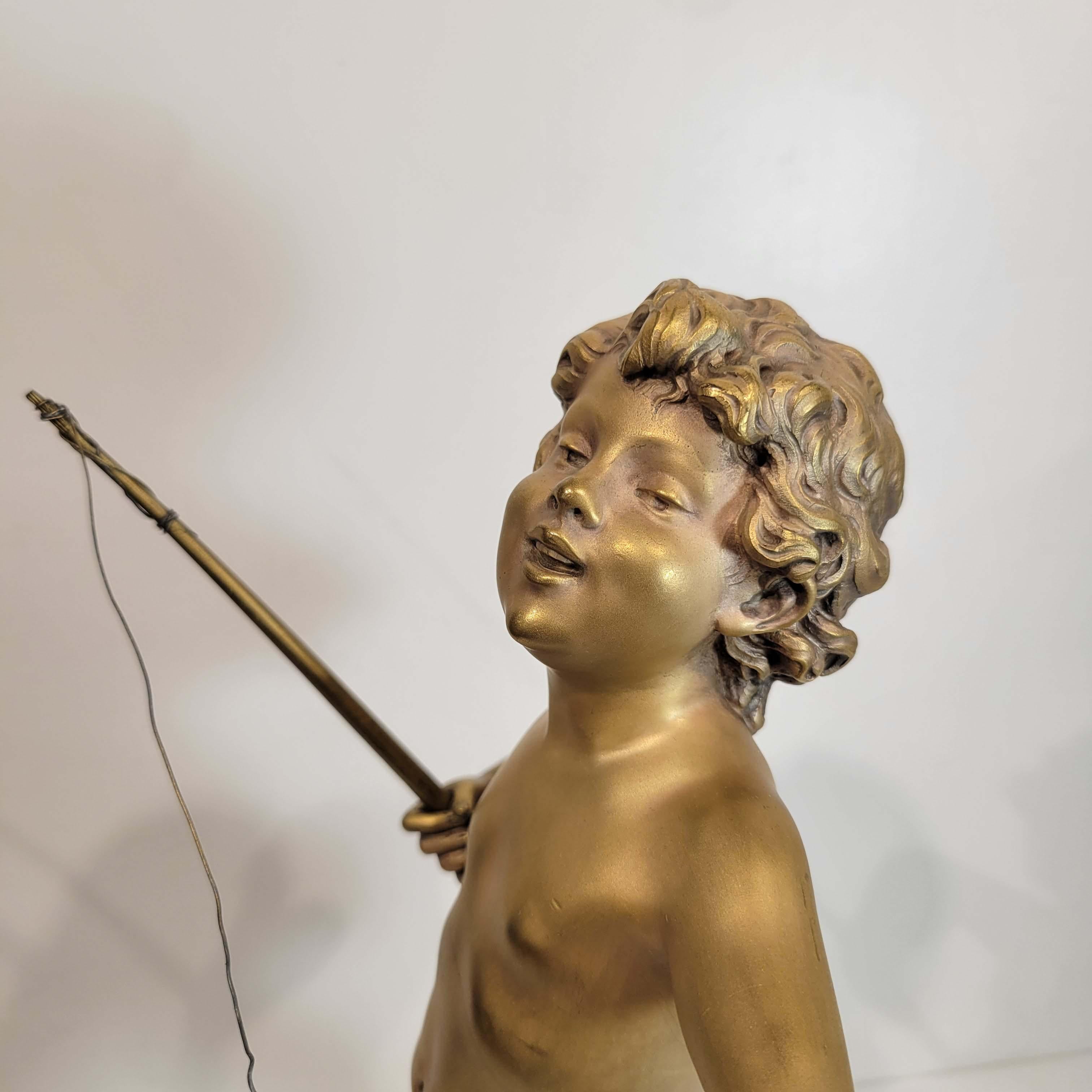 Auguste Moreau '1855-1919', Gilt Bronze of Figure Fishing In Good Condition In New York, NY