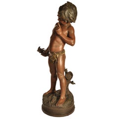 Antique Large French Bronze Spelter Statue Sculpture Figure of Pan "Charmeur"