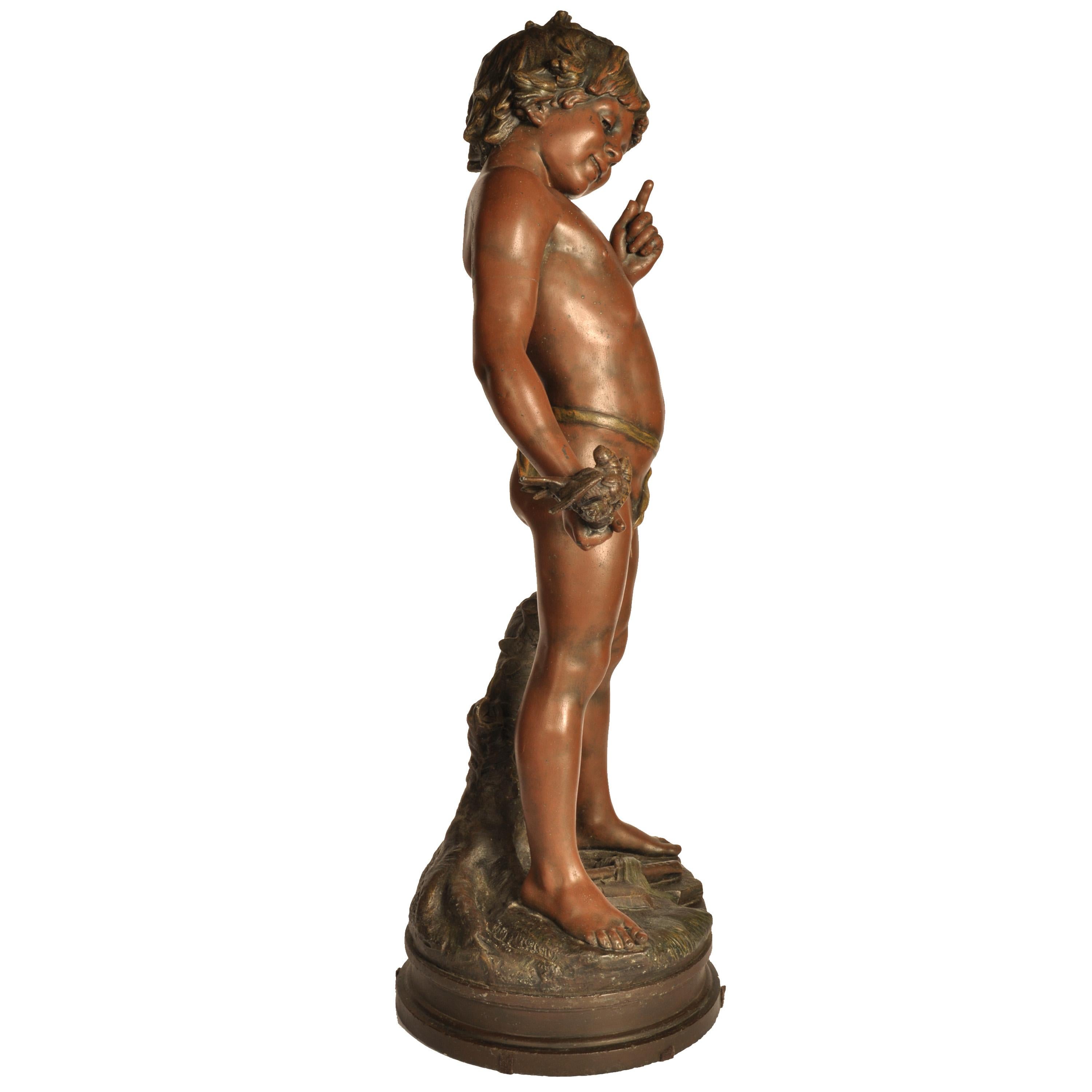 Antique Large French Bronze Spelter Statue Sculpture Figura de Pan 