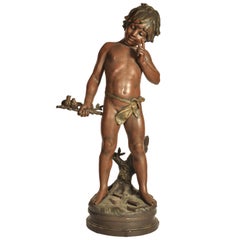 Antique Large French Bronze Spelter Statue Sculpture Figure of Pan "Charmeur"