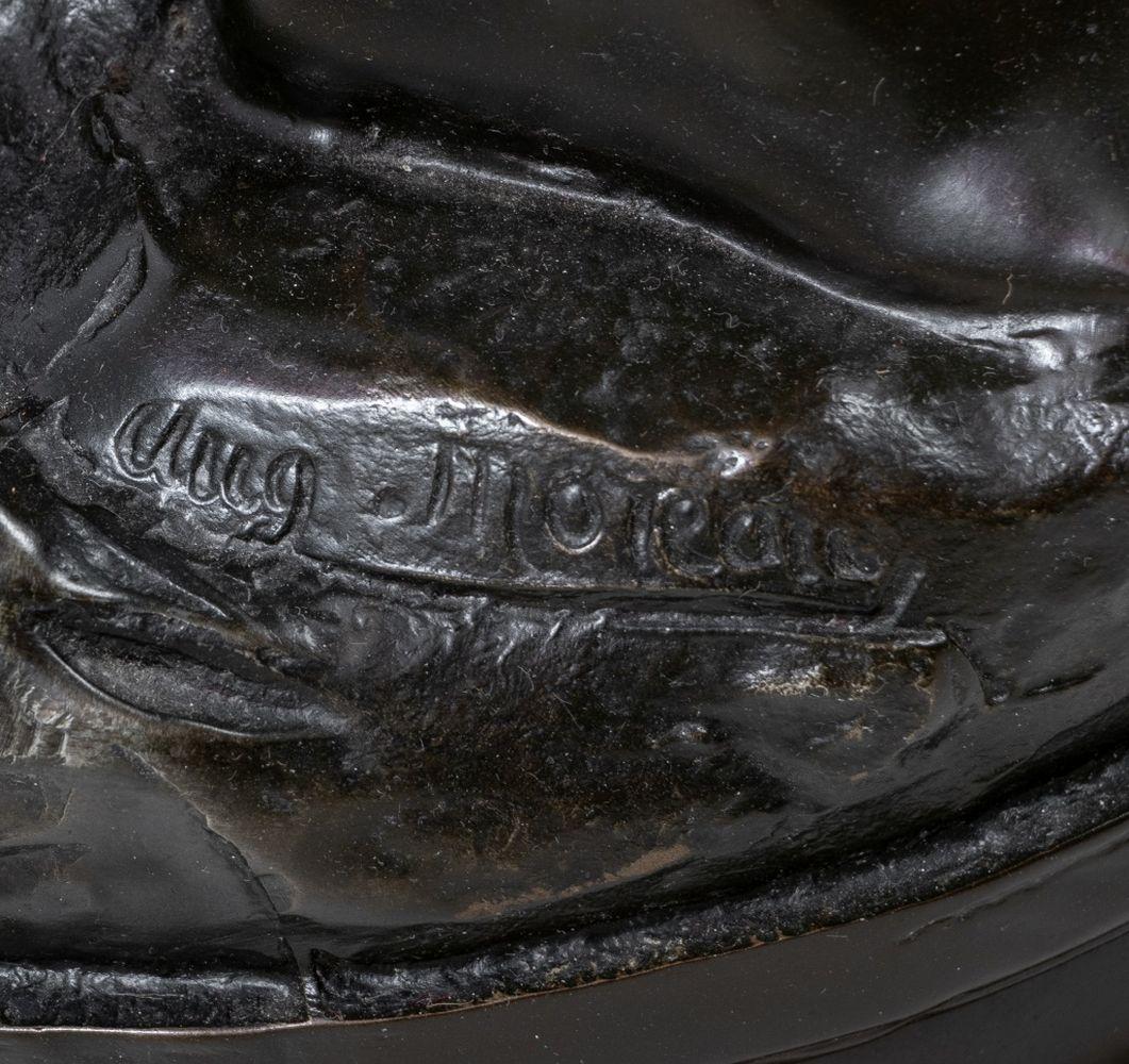 Auguste Moreau Bronze- und Bleiglas-Lampe (Belle Époque) im Angebot
