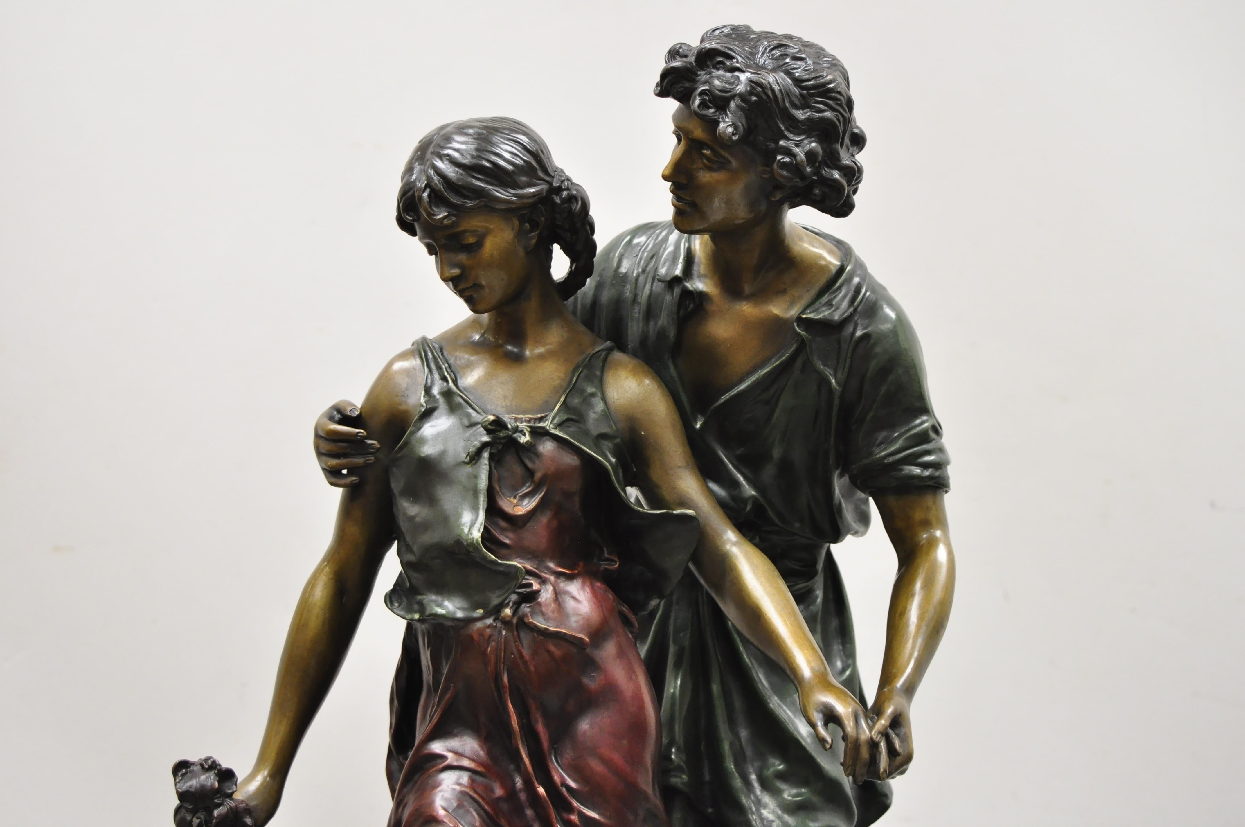 Auguste Moreau Bronze & Marble Male & Female Lovers Sculpture Statue For Sale 2