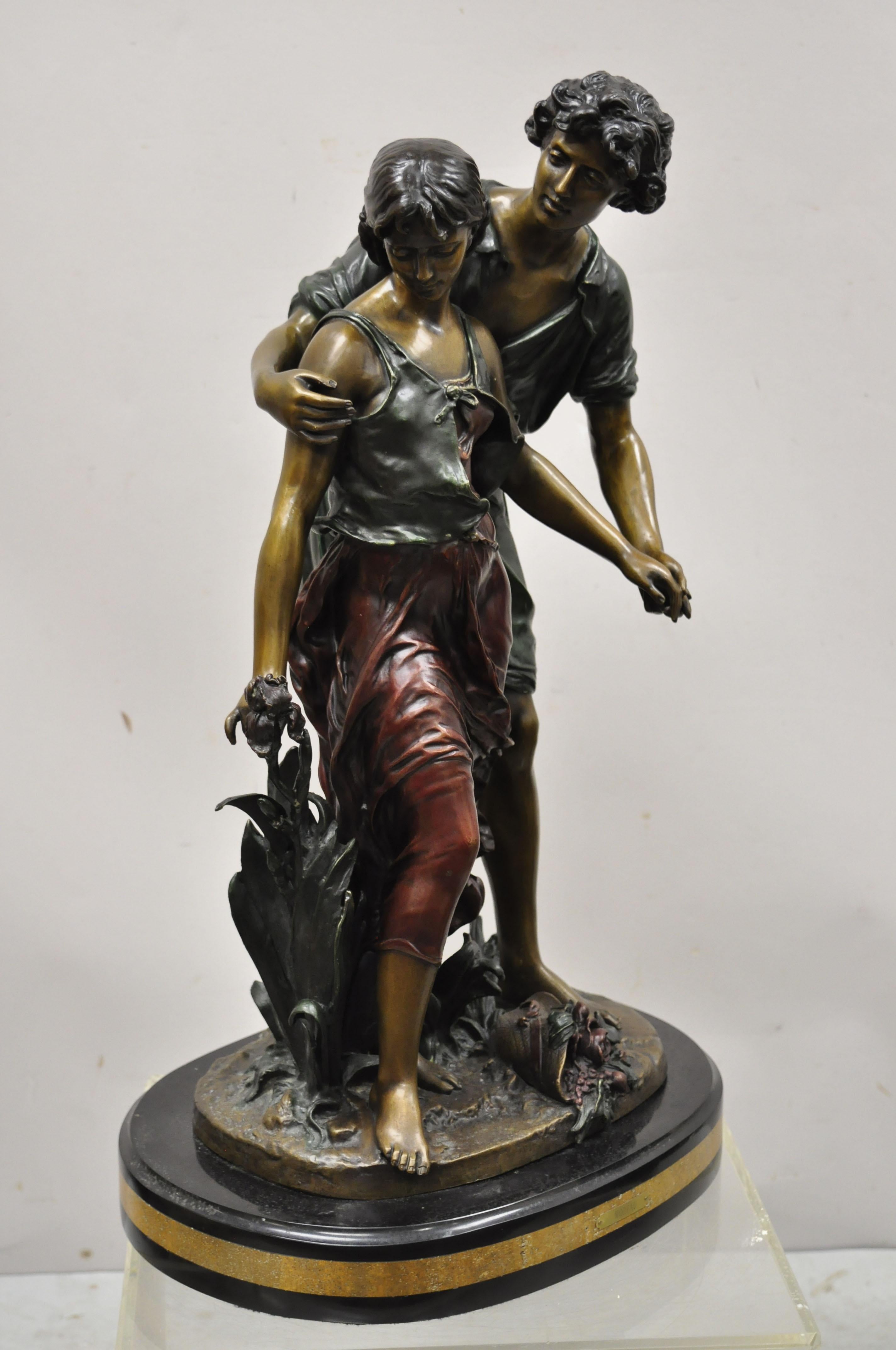 Auguste Moreau Bronze & Marble Male & Female Lovers Sculpture Statue For Sale 3
