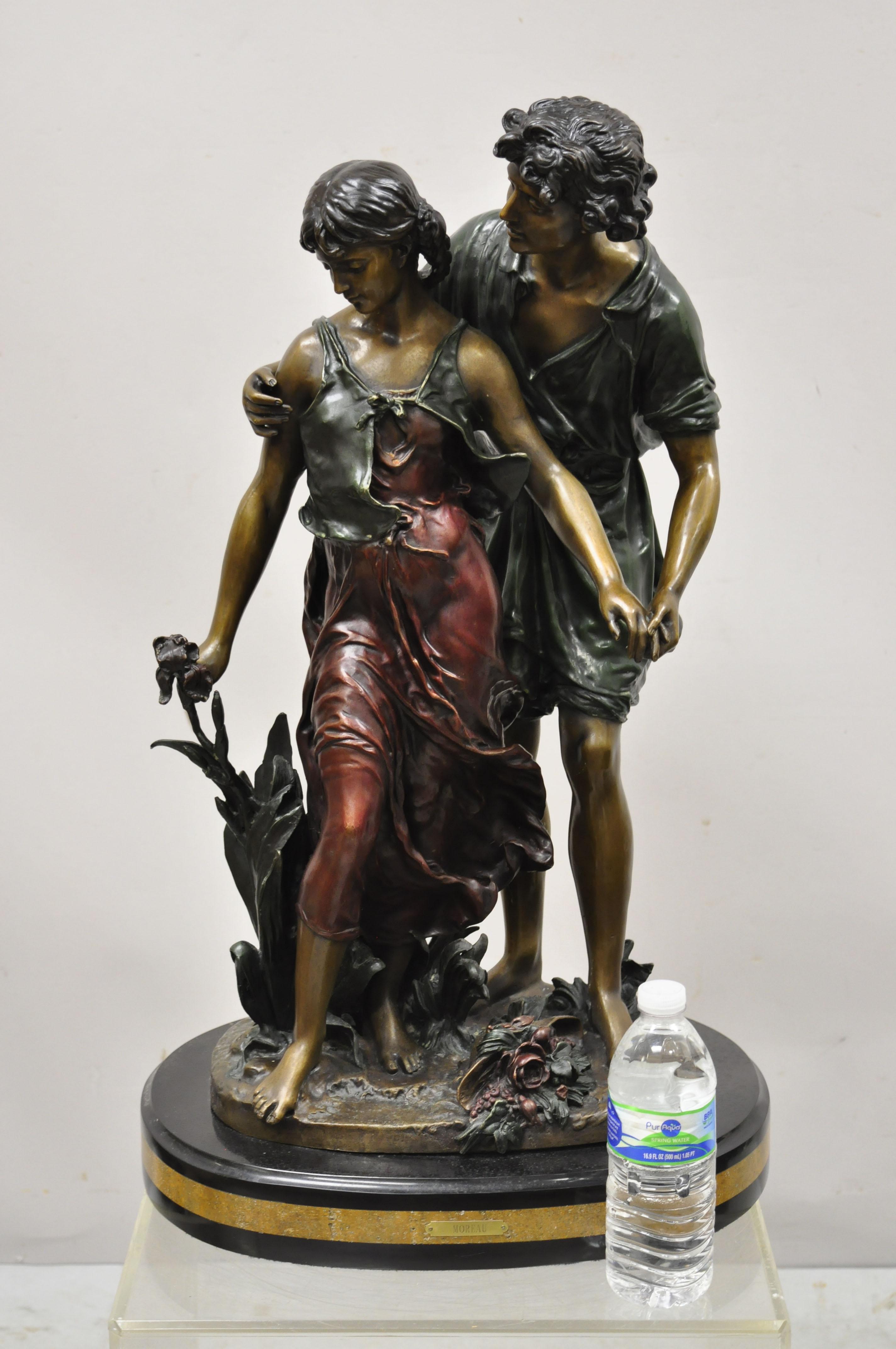 Auguste Moreau escultura de bronce y mármol de hombre y mujer de 28