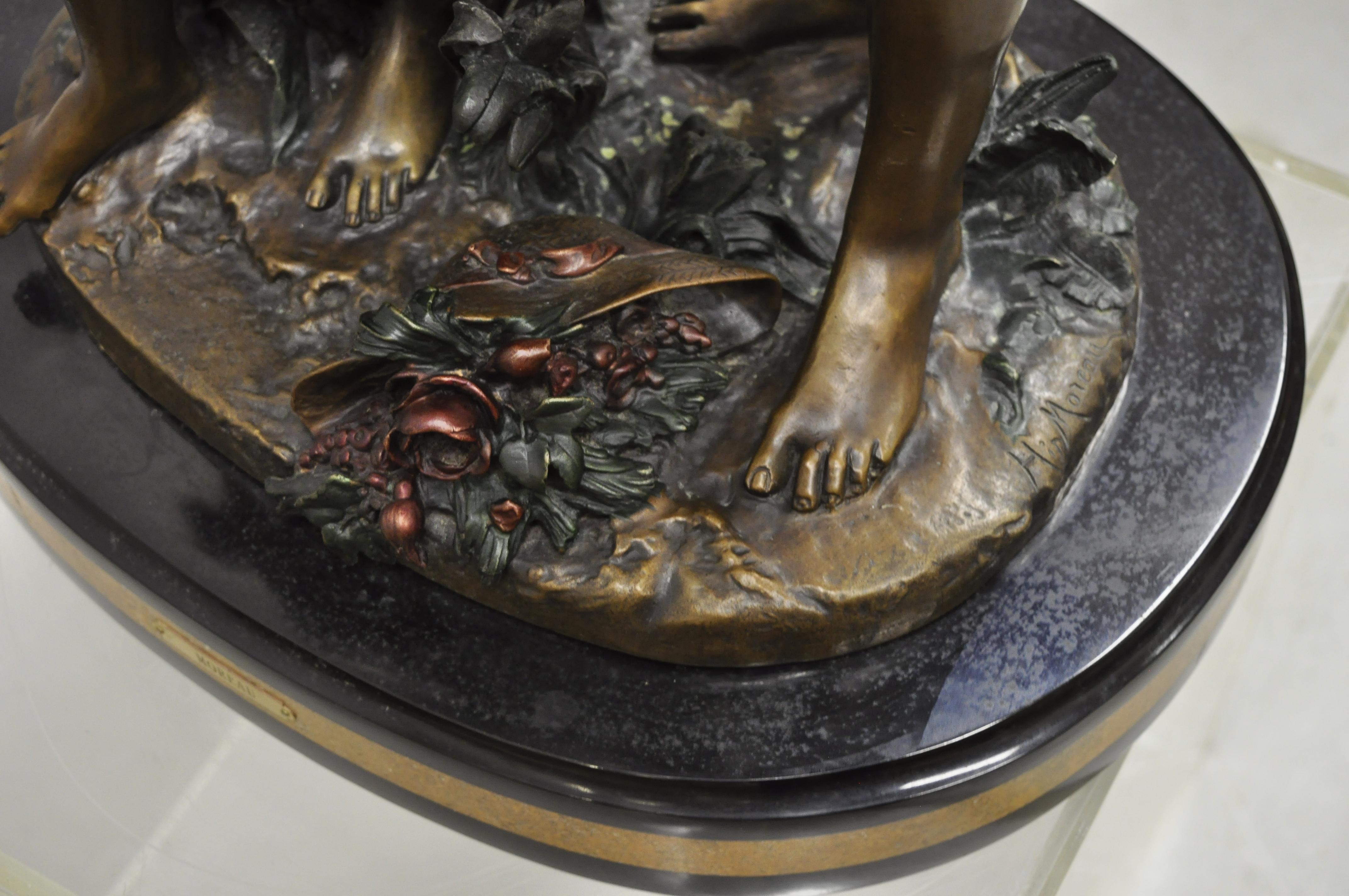 Victorian Auguste Moreau Bronze & Marble Male & Female Lovers Sculpture Statue For Sale