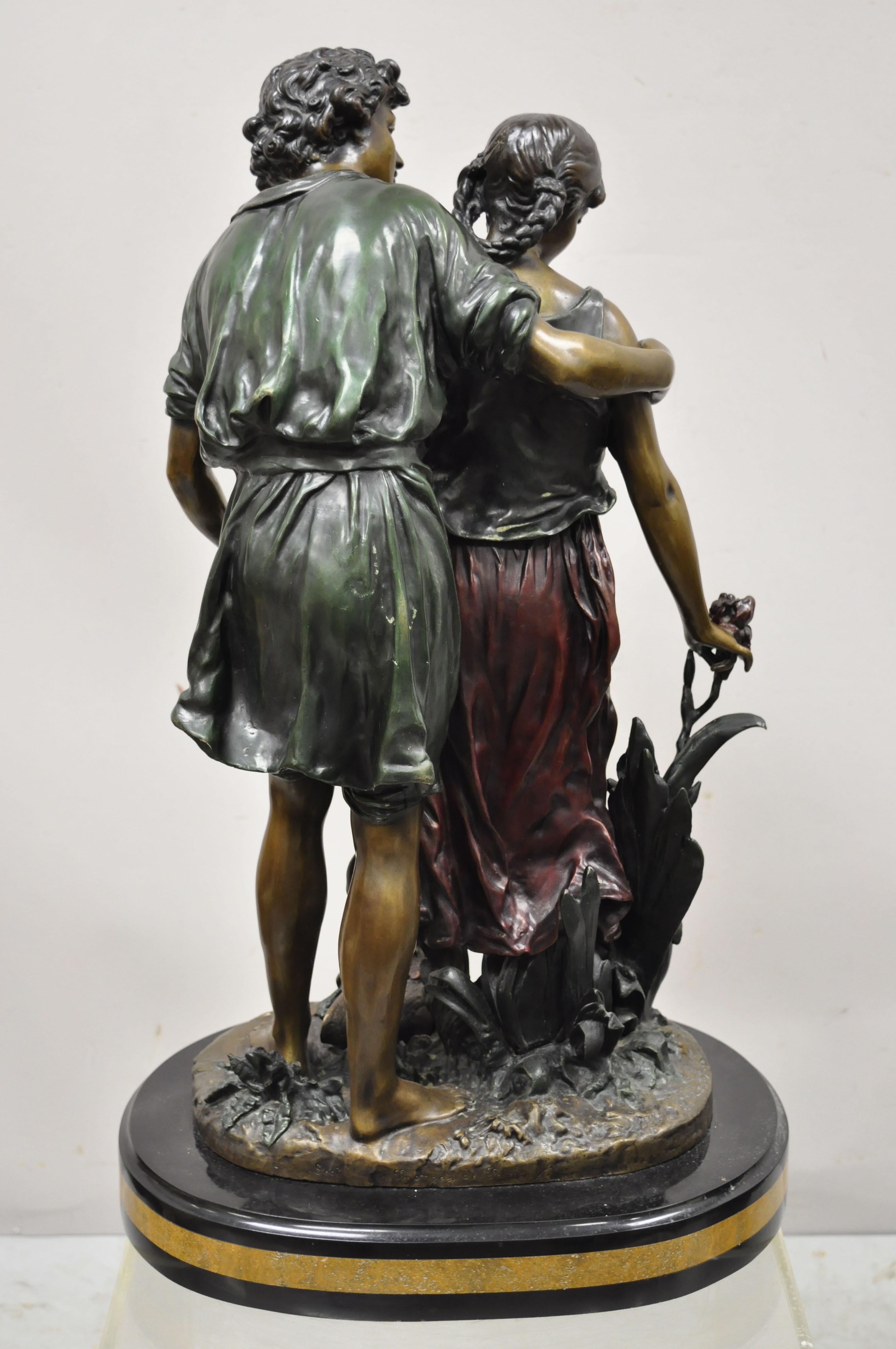 20th Century Auguste Moreau Bronze & Marble Male & Female Lovers Sculpture Statue For Sale