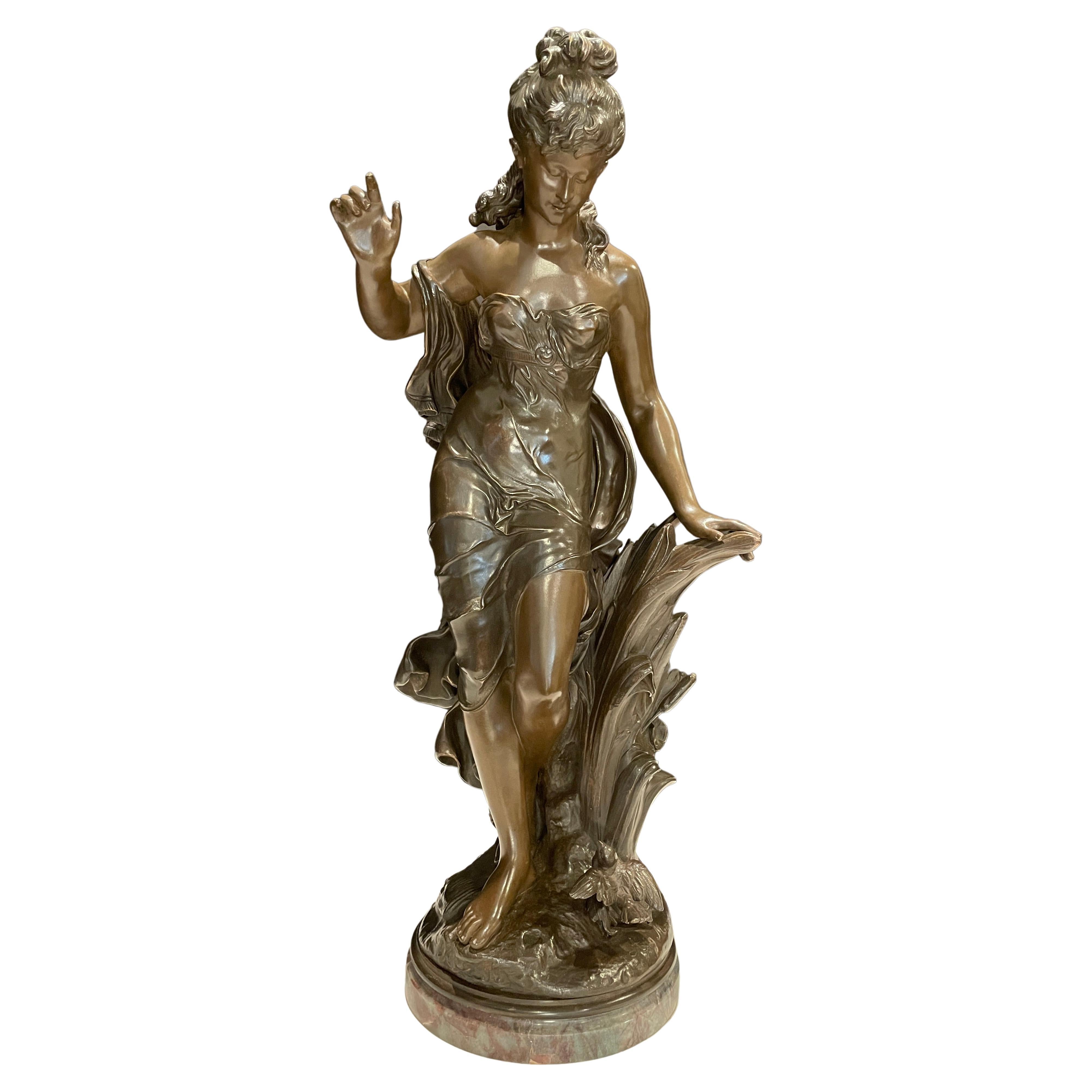 Auguste Moreau Bronze "Jeune Fille a L'oiseauuguste" Young Girl
