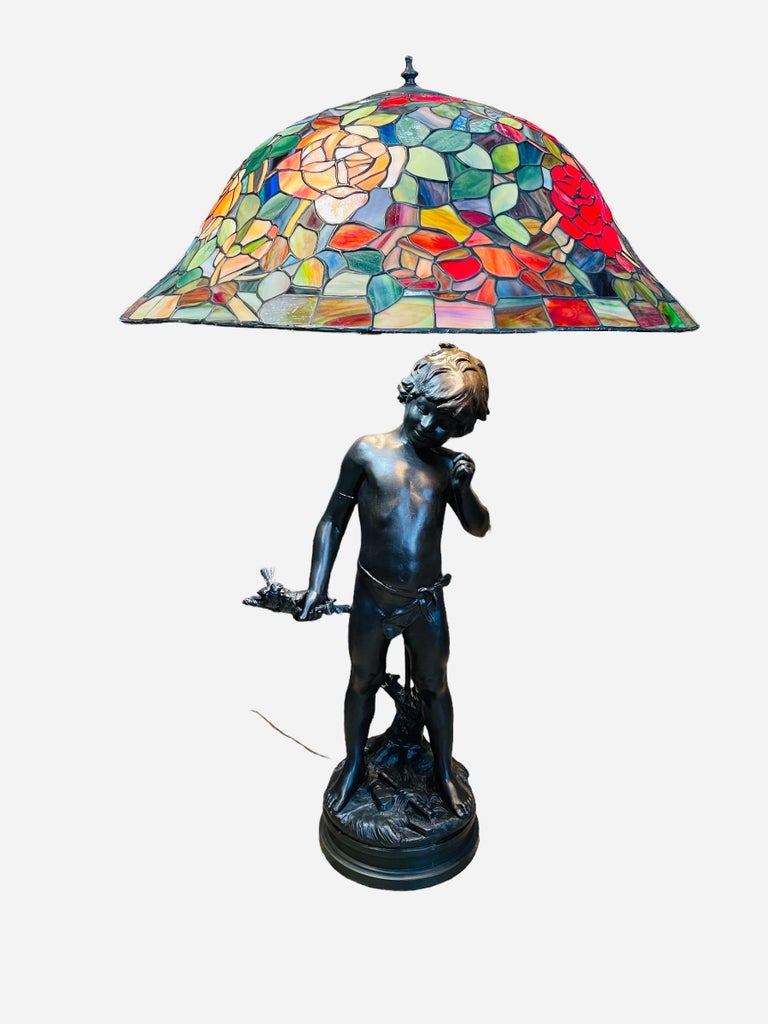 Auguste Moreau “Charmeur” Patinated Metal Sculpture Lamp For Sale at 1stDibs