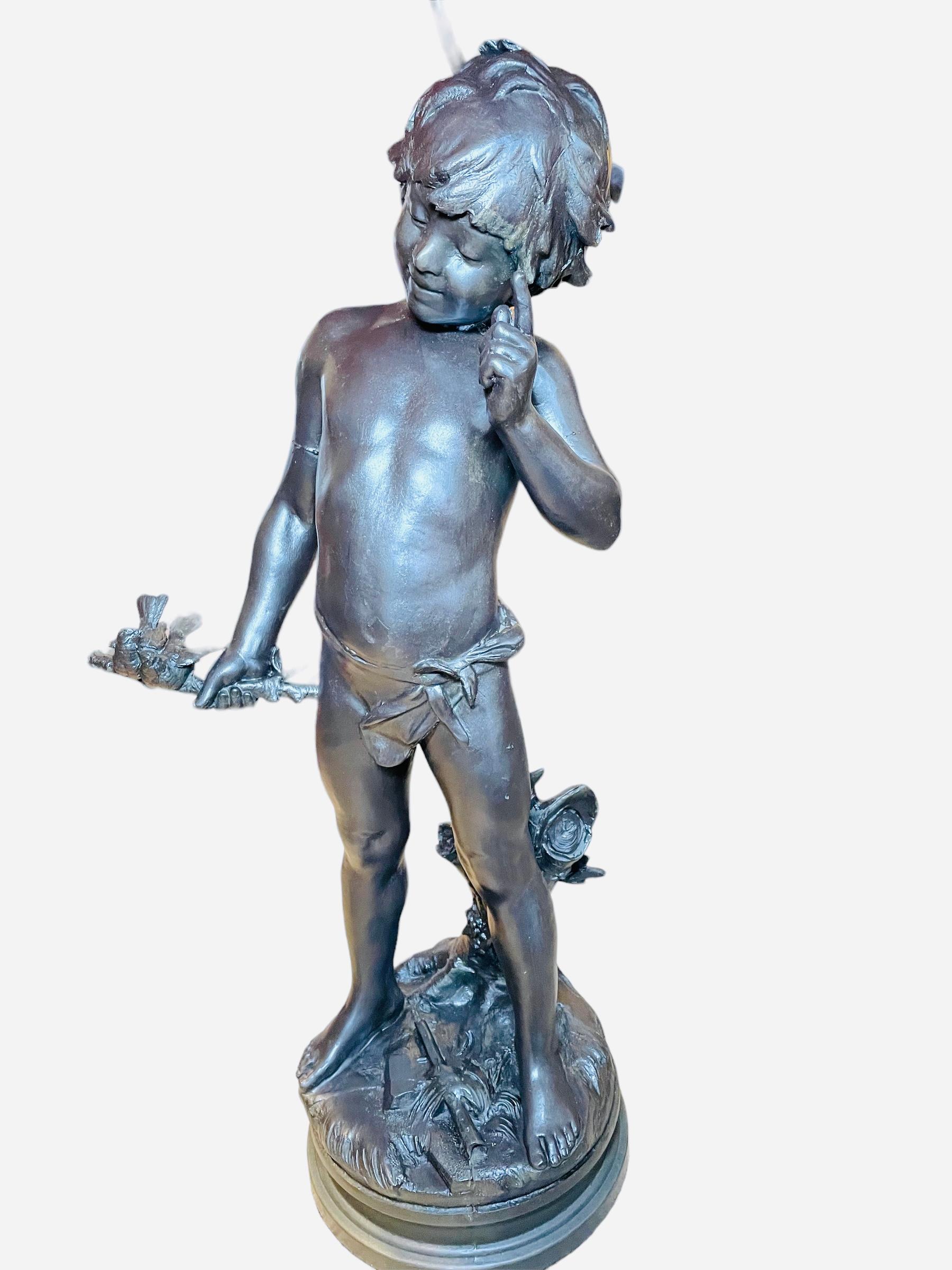 Auguste Moreau “Charmeur” Patinated Metal Sculpture Lamp 9