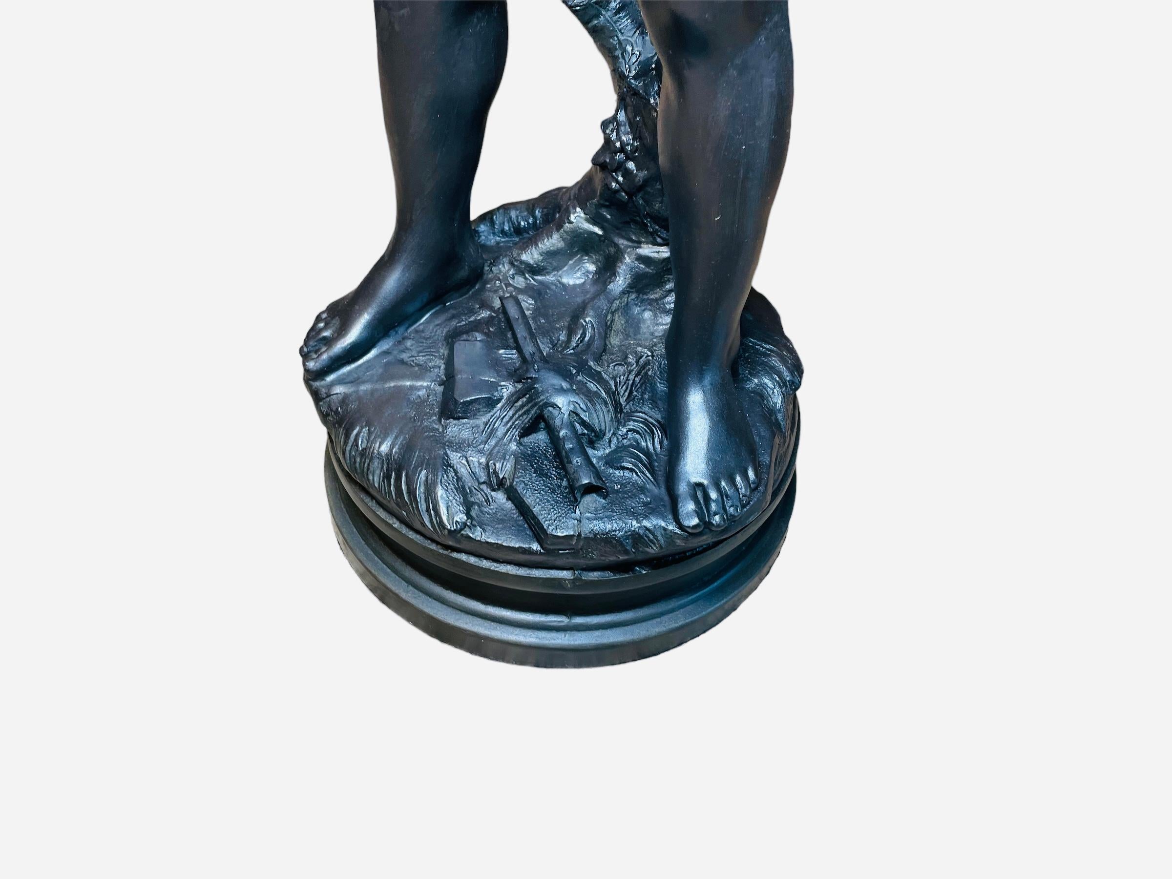 Molded Auguste Moreau “Charmeur” Patinated Metal Sculpture Lamp