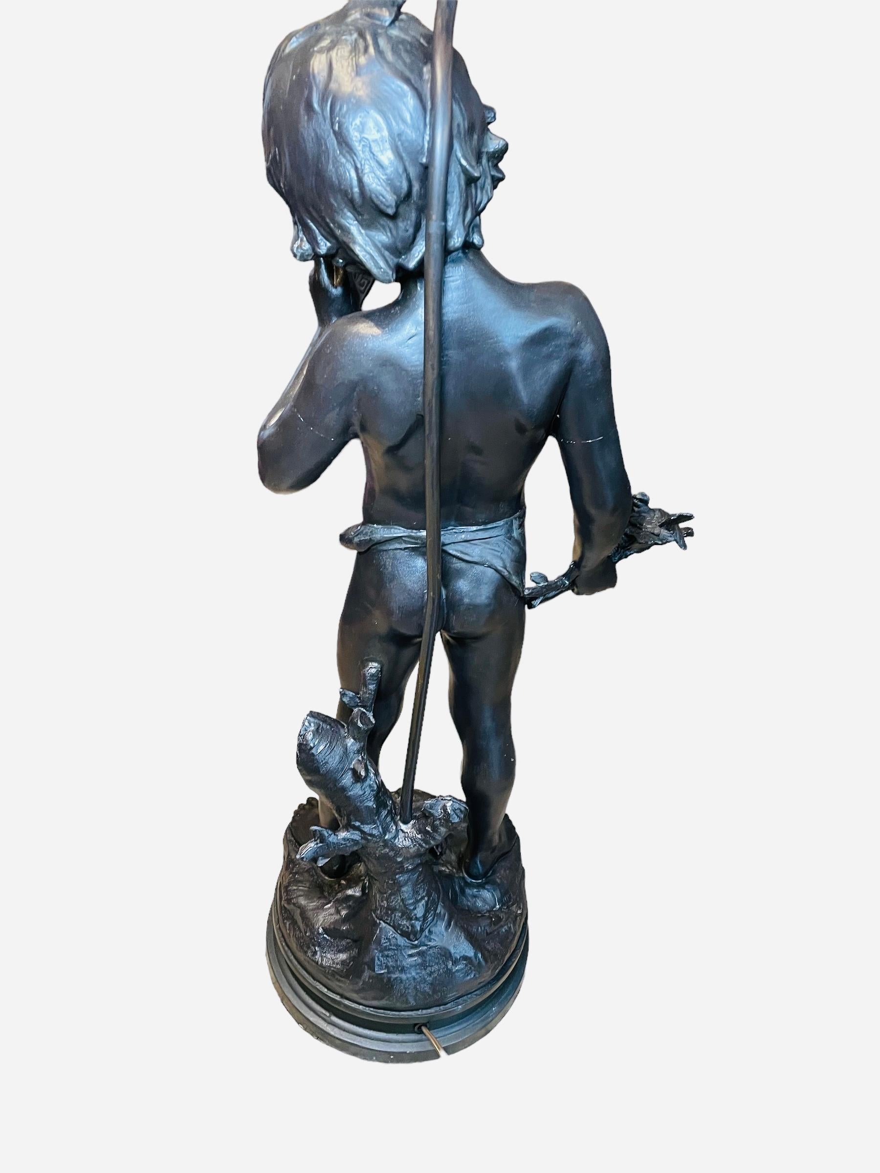 Auguste Moreau “Charmeur” Patinated Metal Sculpture Lamp In Good Condition In Guaynabo, PR