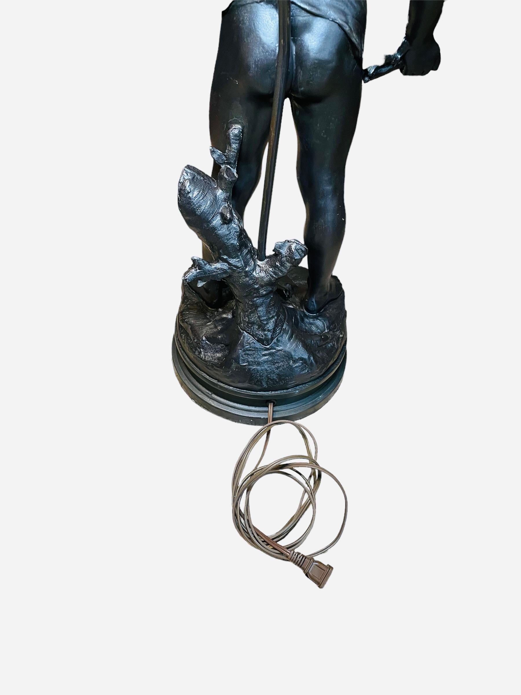20th Century Auguste Moreau “Charmeur” Patinated Metal Sculpture Lamp