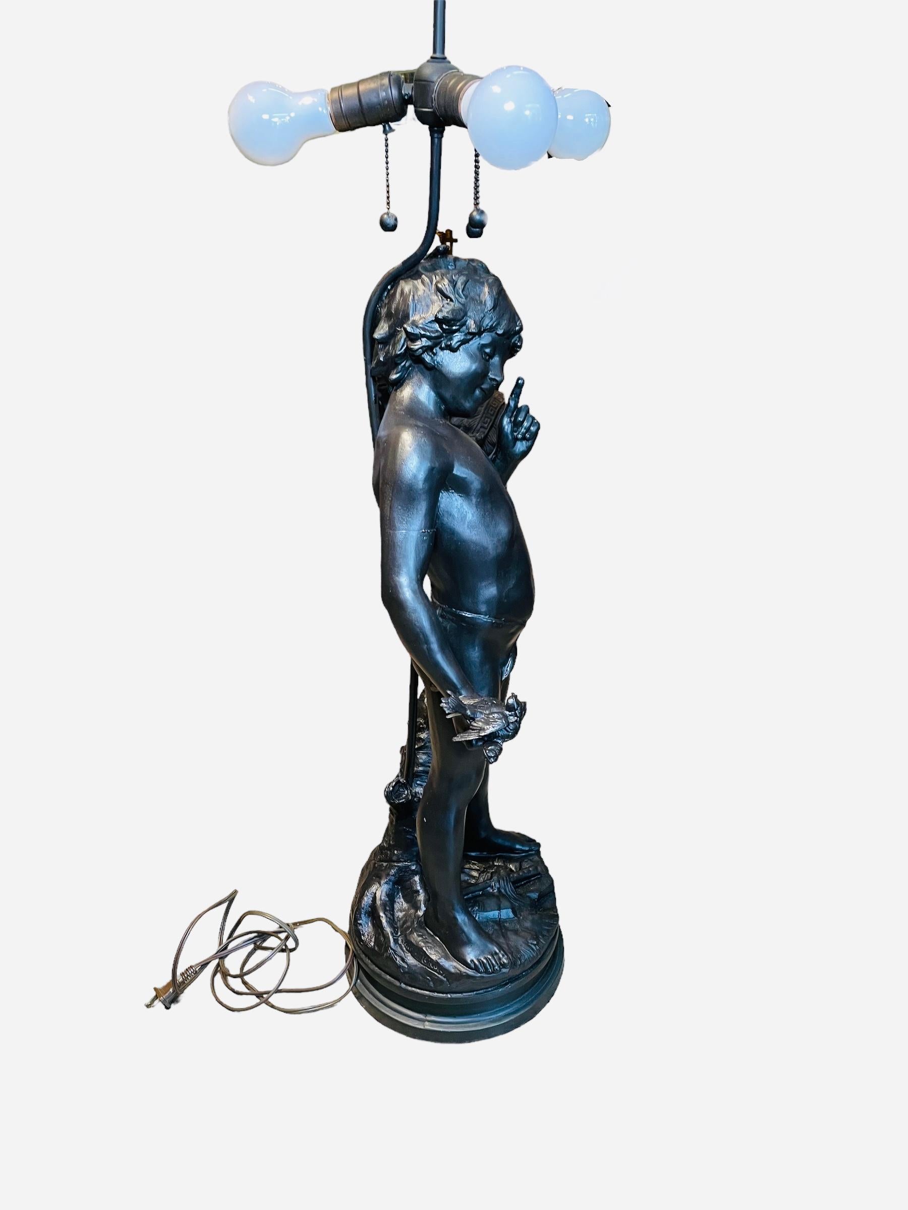Auguste Moreau “Charmeur” Patinated Metal Sculpture Lamp 2