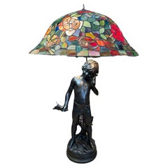 Used Auguste Moreau “Charmeur” Patinated Metal Sculpture Lamp