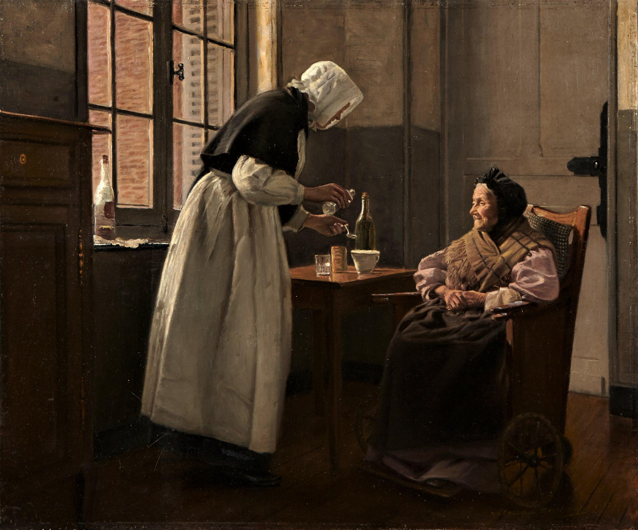 Afternoon tea , 1912 Oil on canvas Auguste Moreau-Deschanvres (1838-1913) For Sale 1