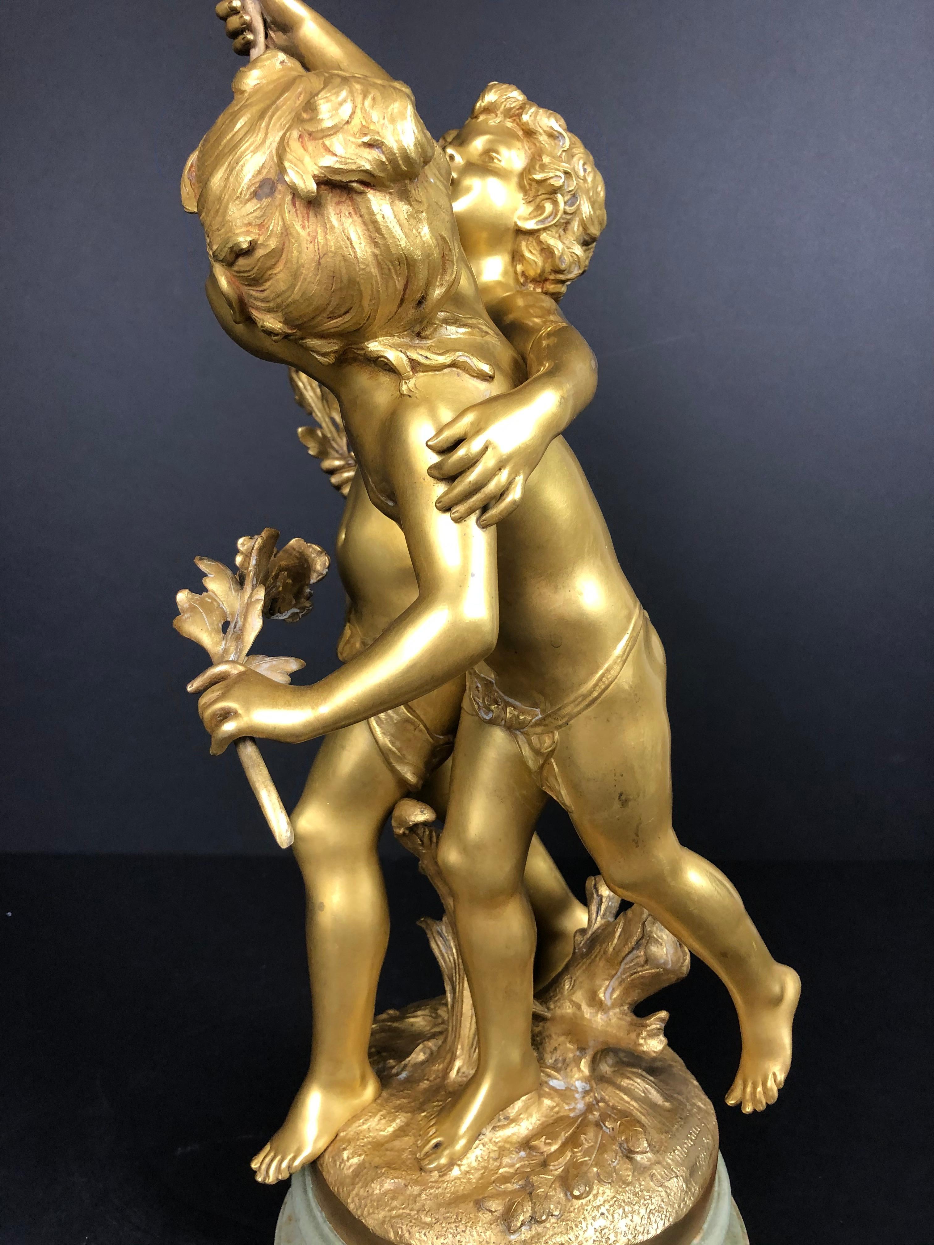 Gold Plate Auguste Moreau Doré Bronze Figural Group of Children