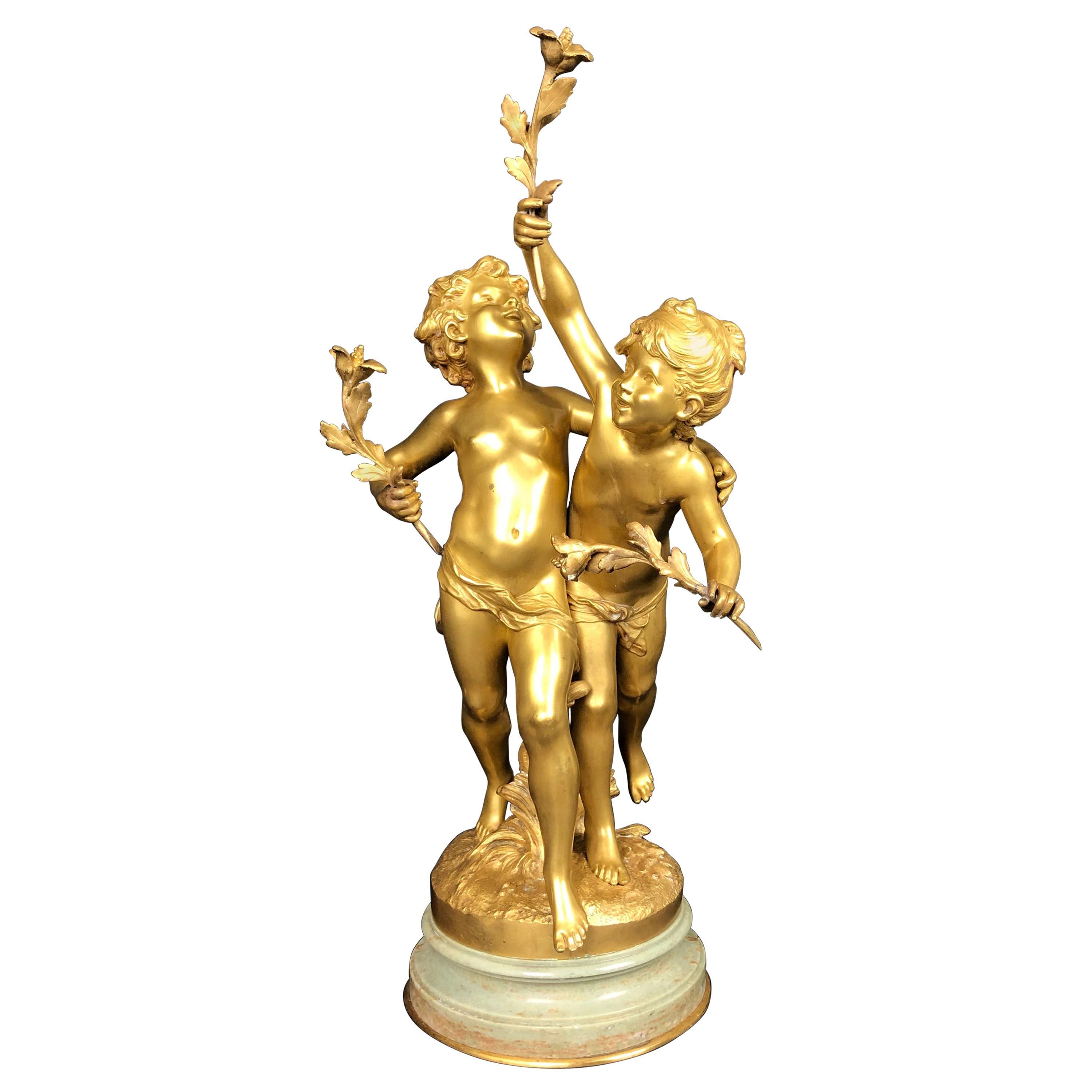 Auguste Moreau Doré Bronze Figural Group of Children