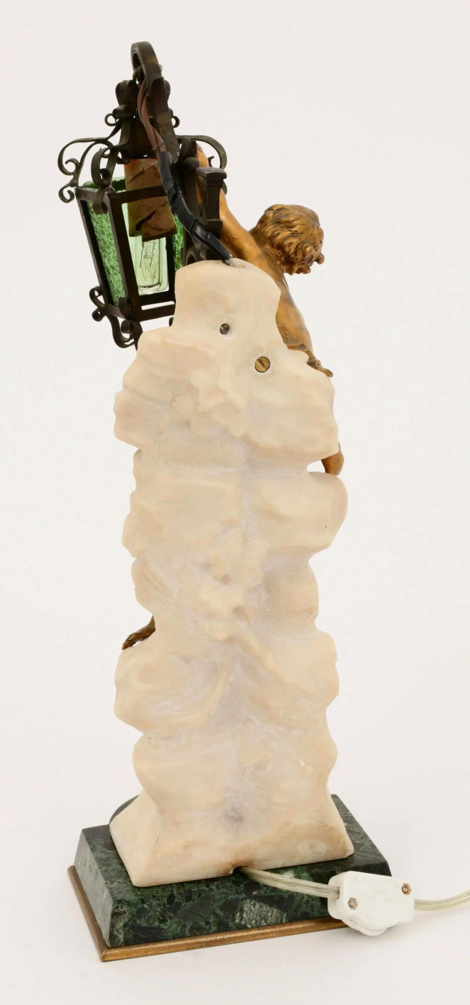 Auguste Moreau Figural Gilt Bronze and Marble French Table Lamp For