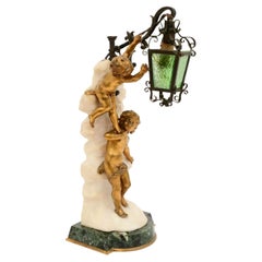 Auguste Moreau Figural Gilt Bronze and Marble French Table Lamp