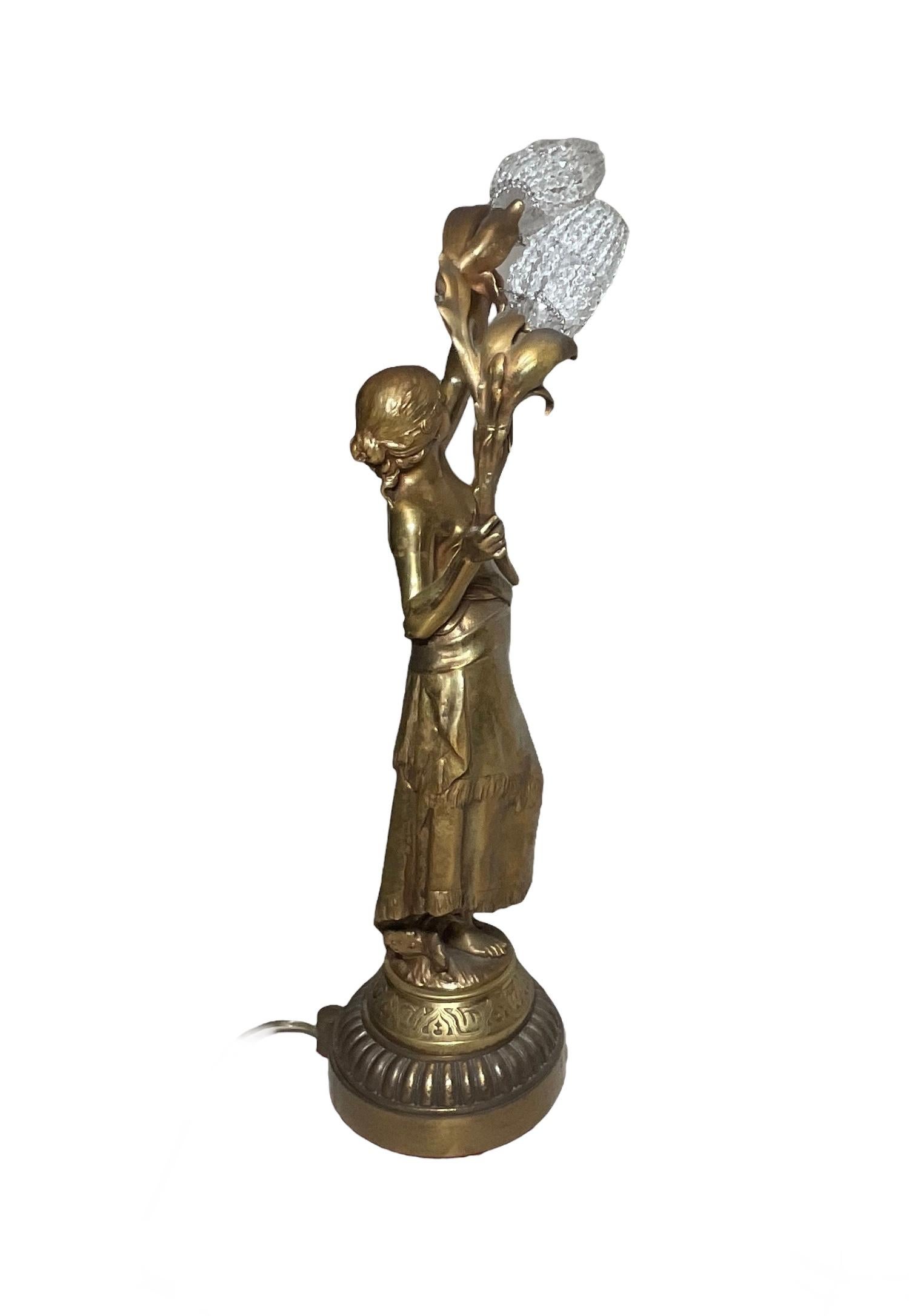 Art Deco Auguste Moreau Gypsy Sculpture Table Lamp For Sale