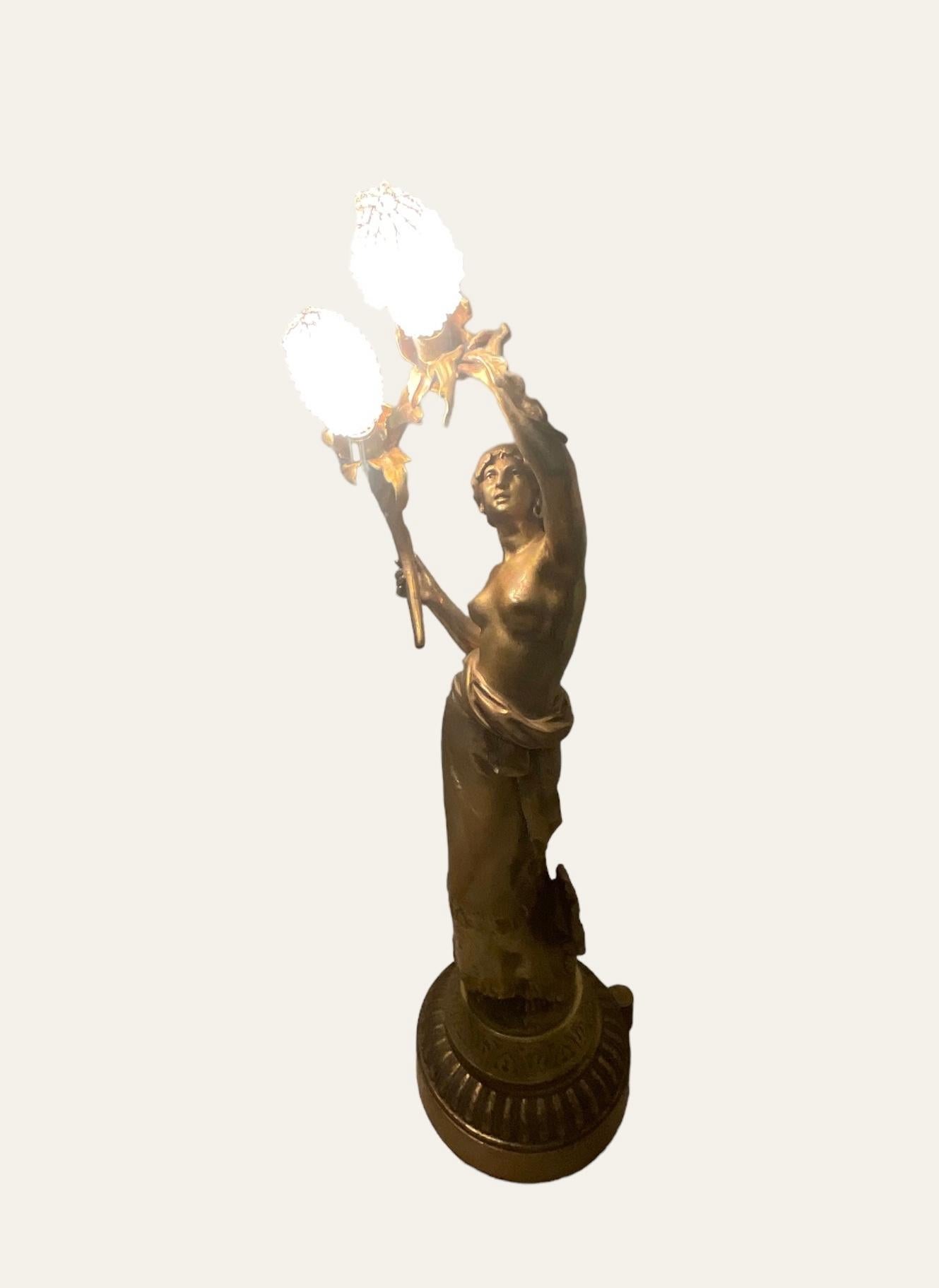 20th Century Auguste Moreau Gypsy Sculpture Table Lamp For Sale