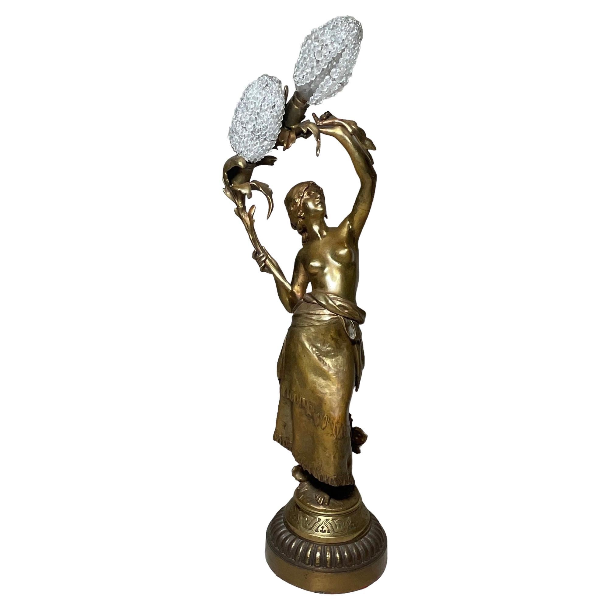 Auguste Moreau Gypsy Sculpture Table Lamp For Sale