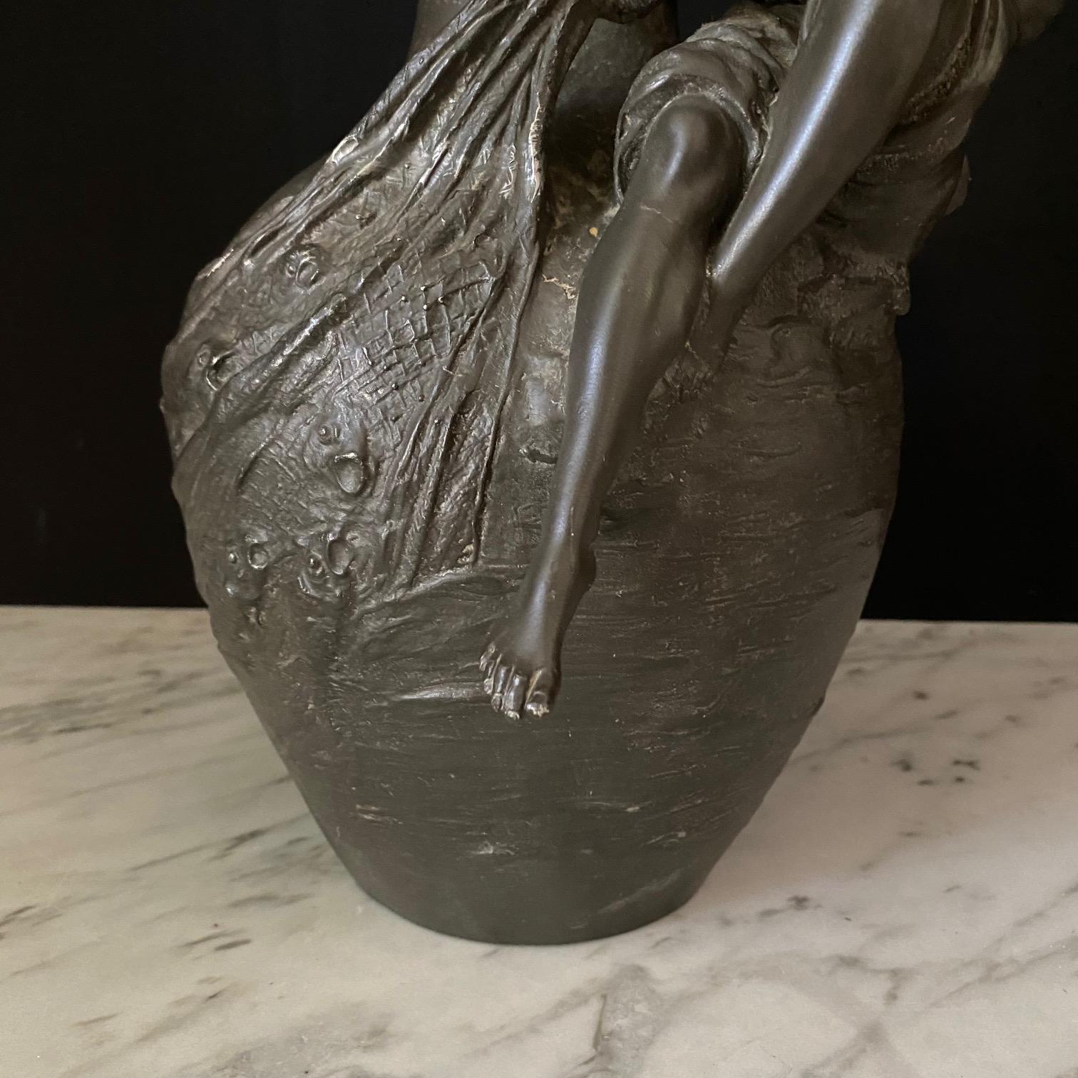  Auguste Moreau Pair of Signed French Art Nouveau Sculptural Vases For Sale 9