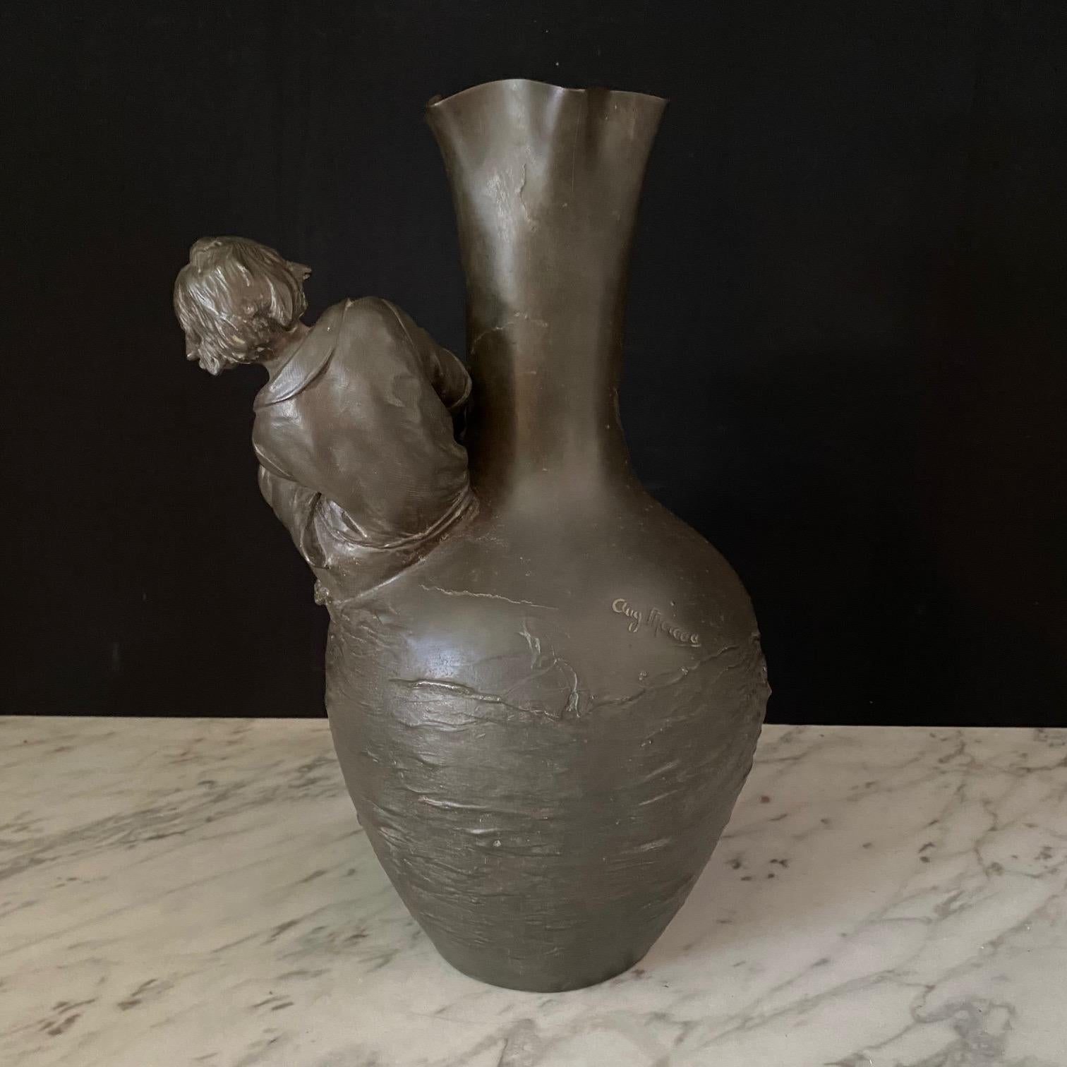  Auguste Moreau Pair of Signed French Art Nouveau Sculptural Vases For Sale 10