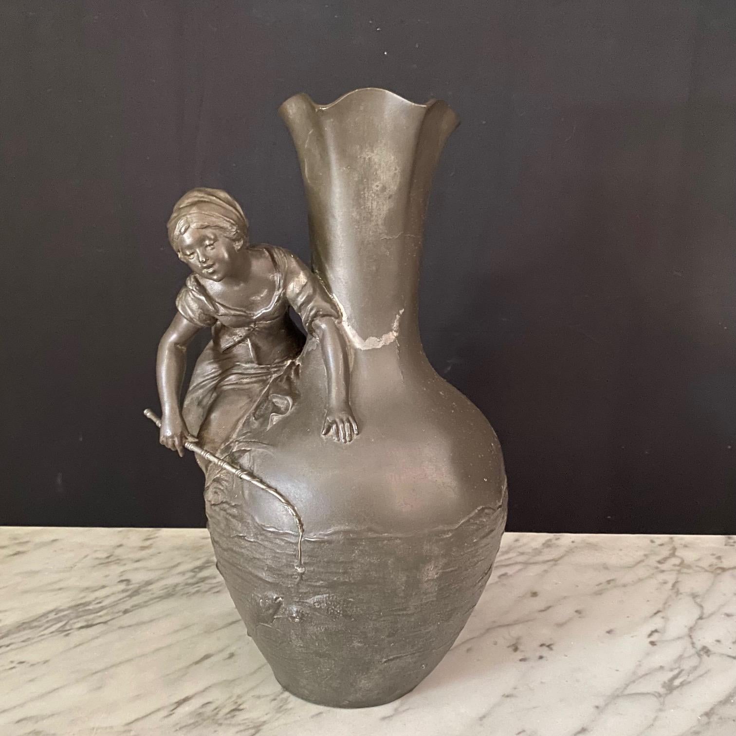  Auguste Moreau Pair of Signed French Art Nouveau Sculptural Vases For Sale 15