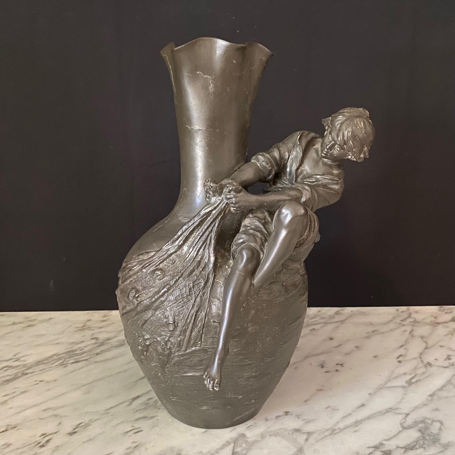  Auguste Moreau Pair of Signed French Art Nouveau Sculptural Vases For Sale 4