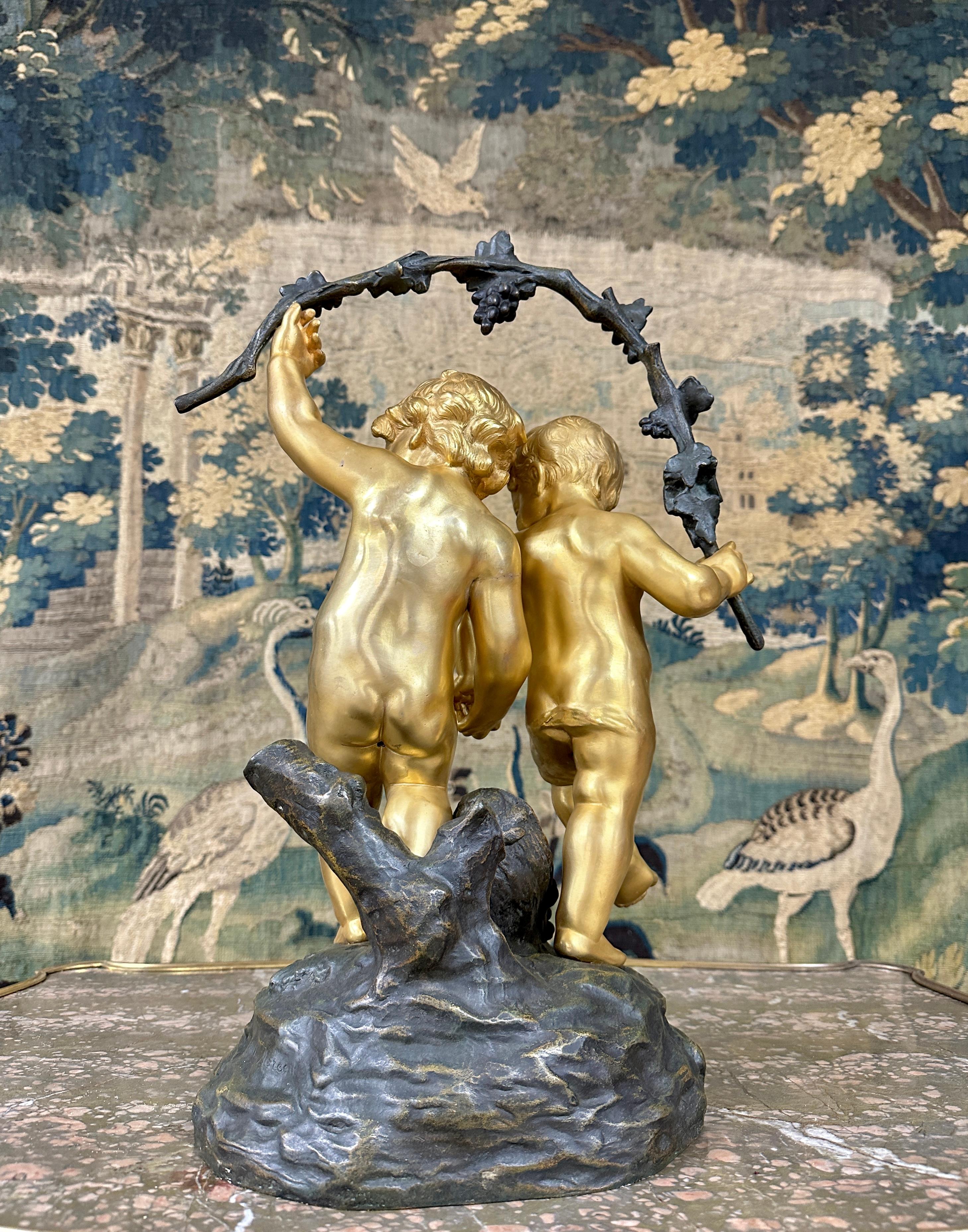 Auguste Moreau, Putti Carrying Vine Branches, Gilt Bronze, Late 19th Century 6