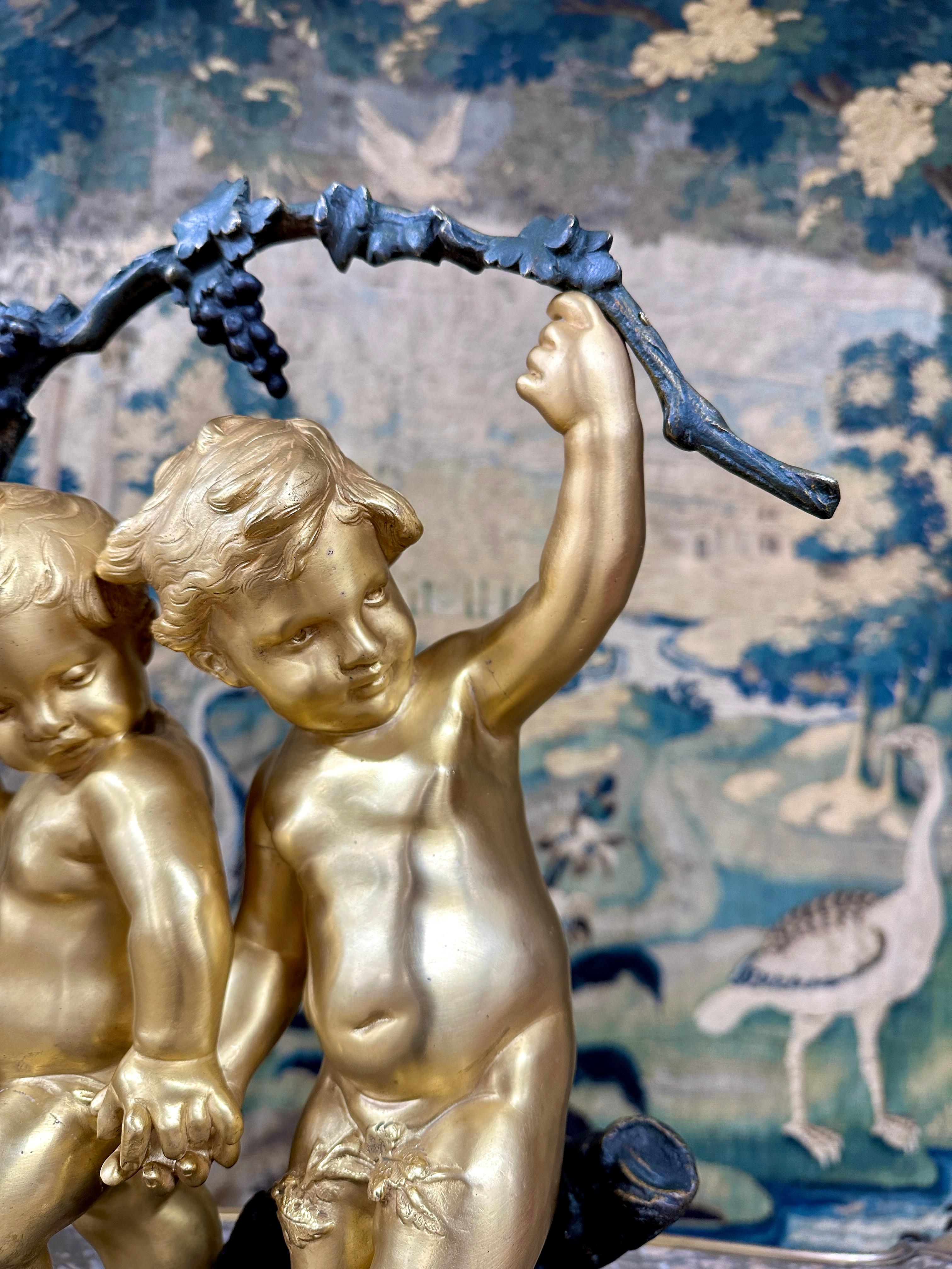 Auguste Moreau, Putti Carrying Vine Branches, Gilt Bronze, Late 19th Century 2