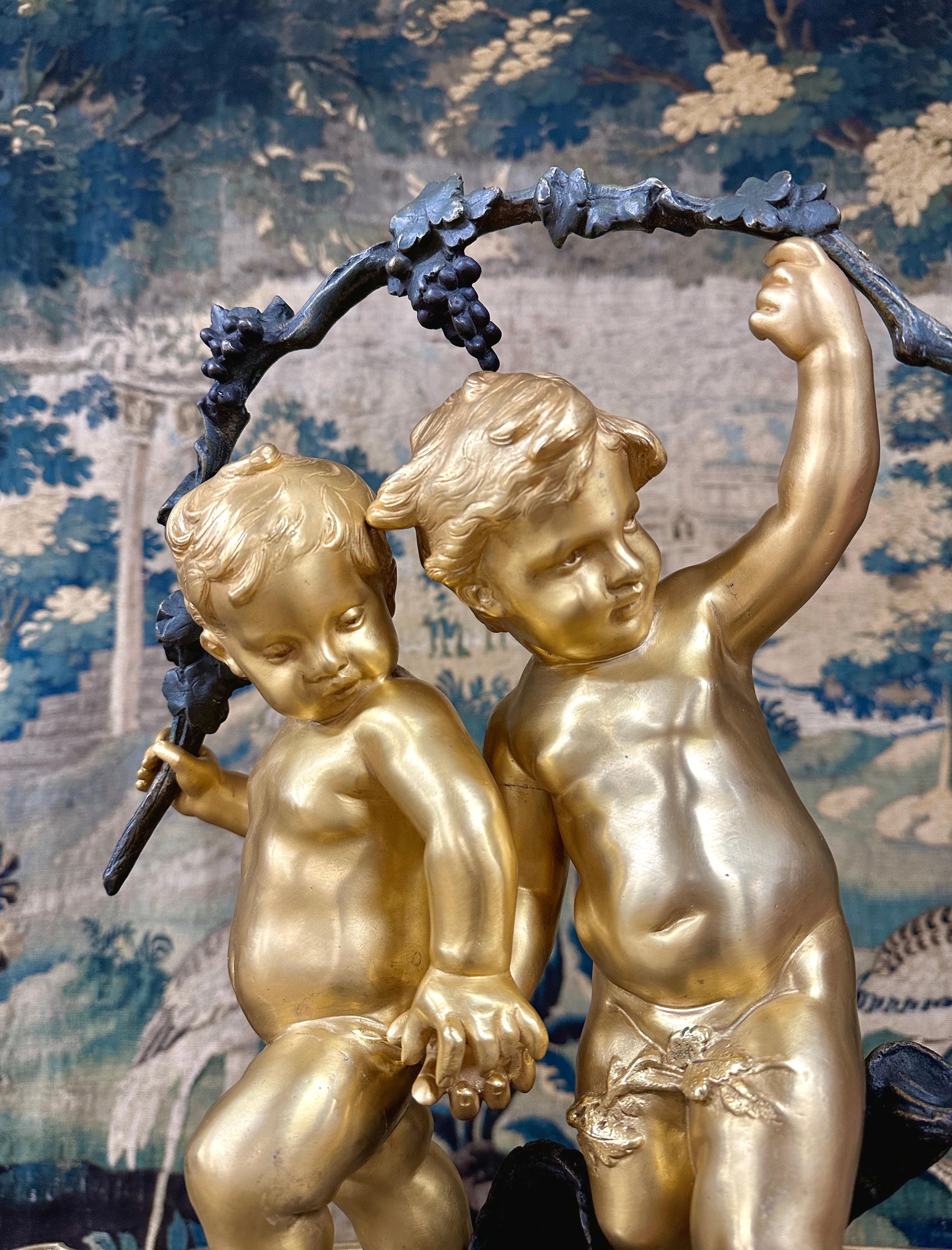 Auguste Moreau, Putti Carrying Vine Branches, Gilt Bronze, Late 19th Century 3