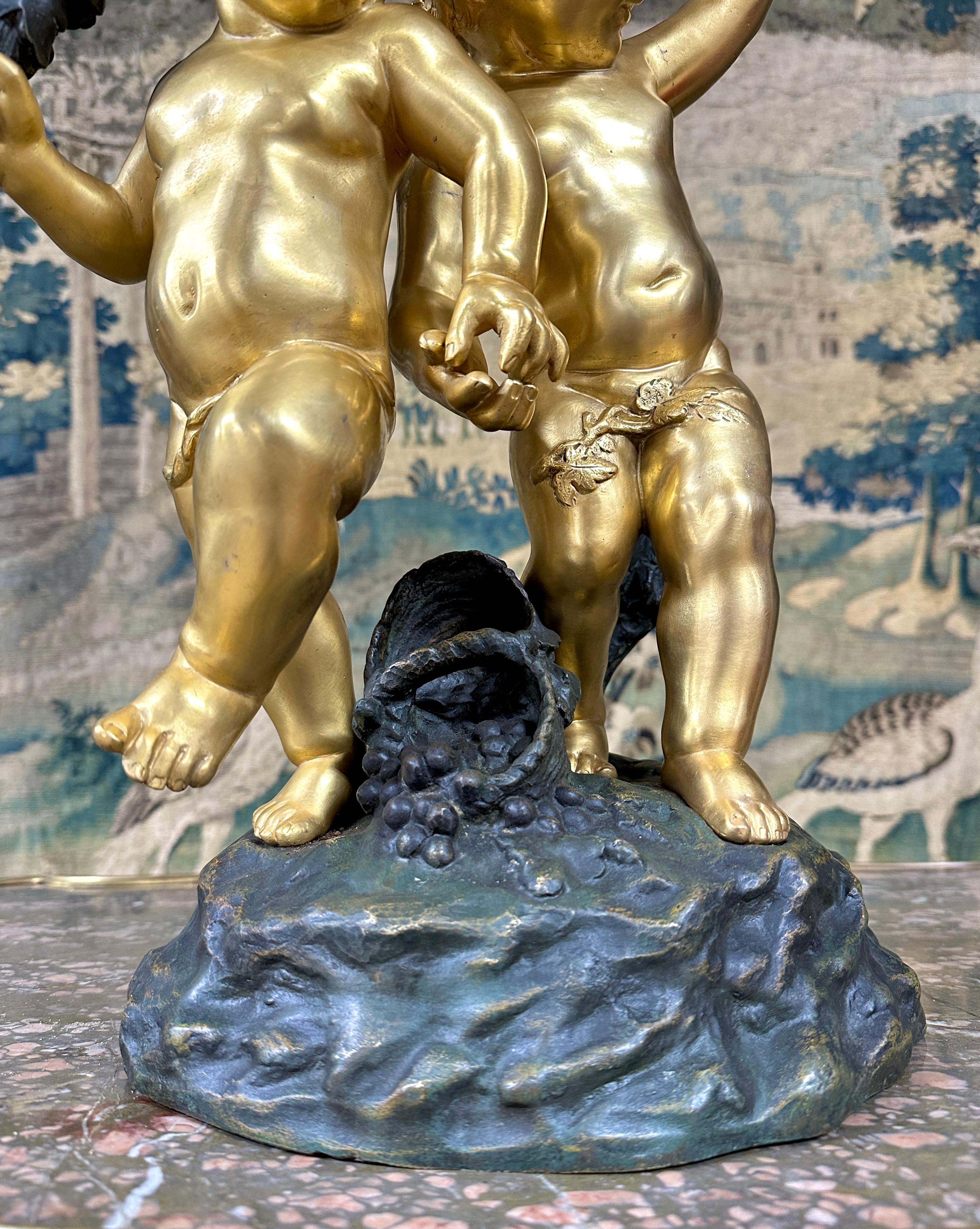Auguste Moreau, Putti Carrying Vine Branches, Gilt Bronze, Late 19th Century 4