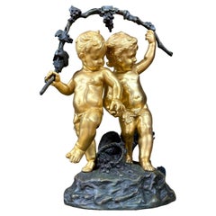 Auguste Moreau, Putti Carrying Vine Branches, Gilt Bronze, Late 19th Century