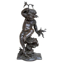 Antique Auguste Moreau "Putto" Bronze Sculpture