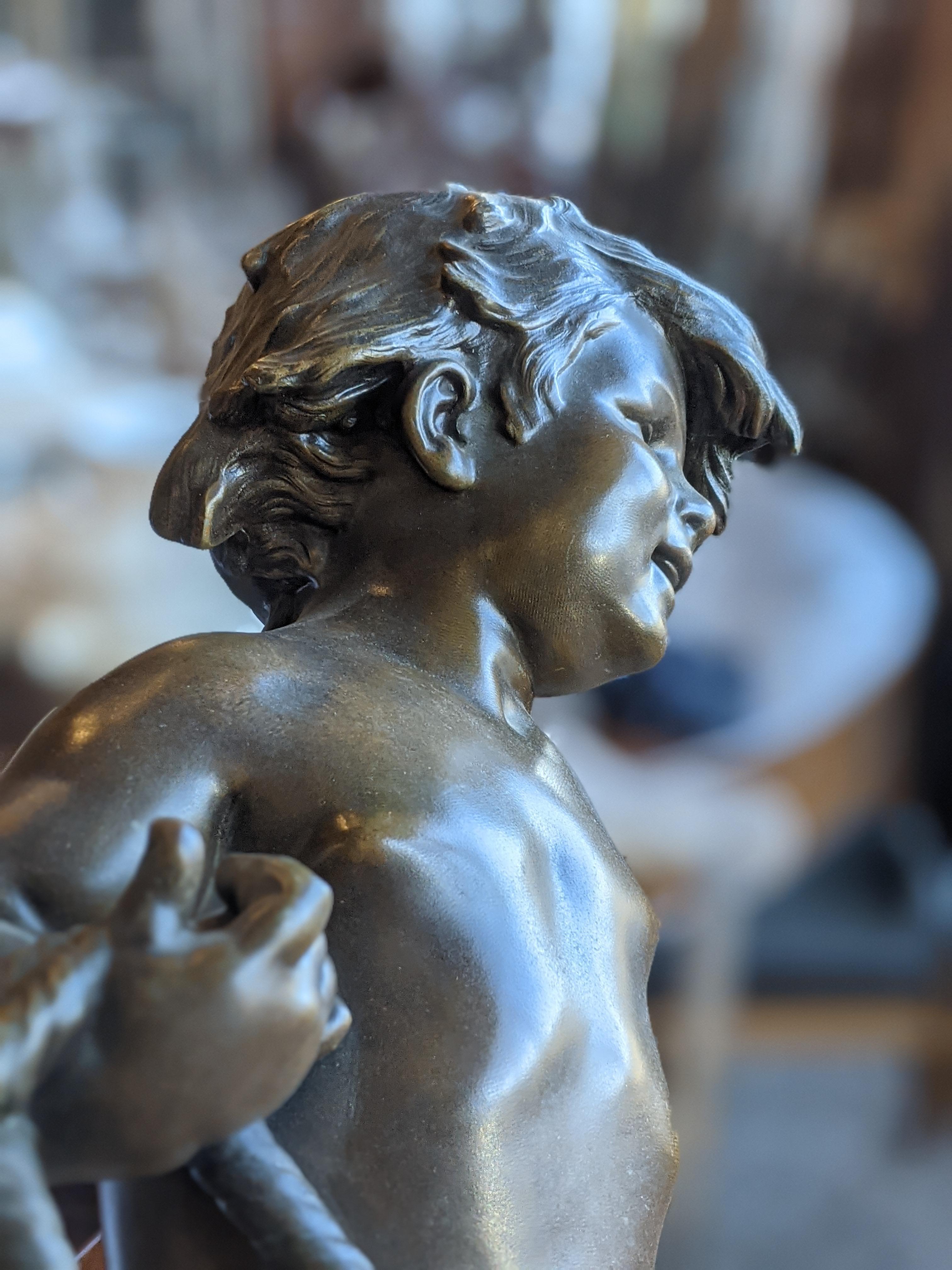 Auguste Moreau, Sculpture, Child with Losing Jug, Bronze, 2nd Half 19th Century In Good Condition For Sale In Varese, Lombardia