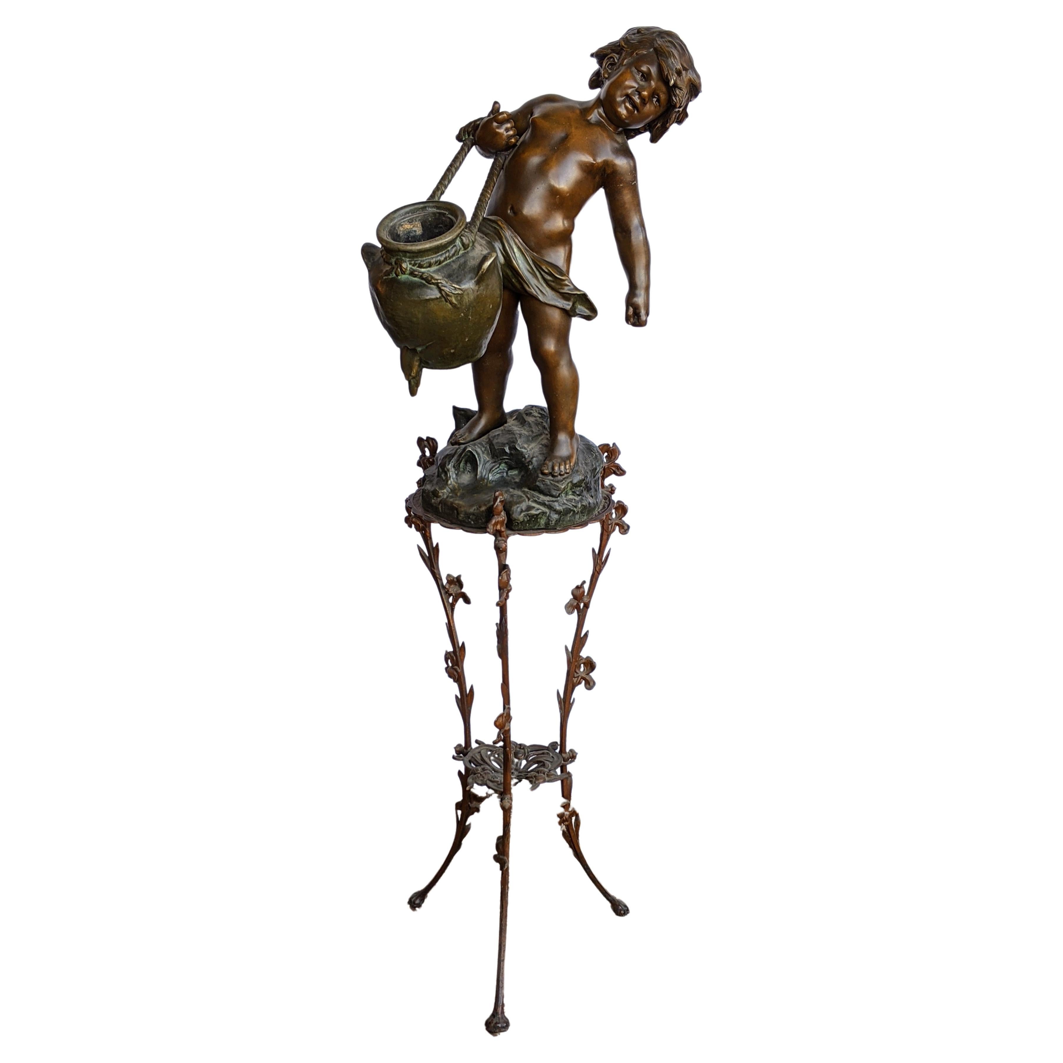 Auguste Moreau, Sculpture, Child with Losing Jug, Bronze, 2nd Half 19th Century For Sale