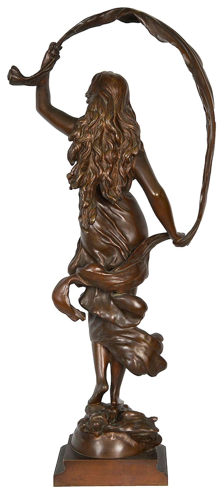 Patinated Auguste Moreau sculpture of 'The Breeze' 19th Century. For Sale