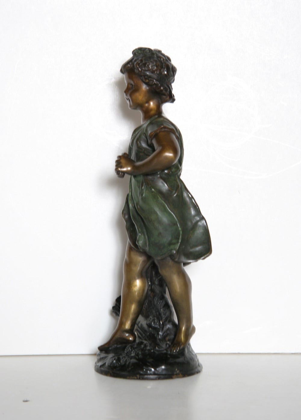 Petit Fille, Bronze Sculpture with Patina - Gold Figurative Sculpture by Auguste Moreau