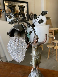 Auguste Moreau Signed Bronze-Plated Spelter Female Art Nouveau Figural Lamp
