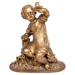 Auguste Moreau "The Egg Thief" Gilt Bronze