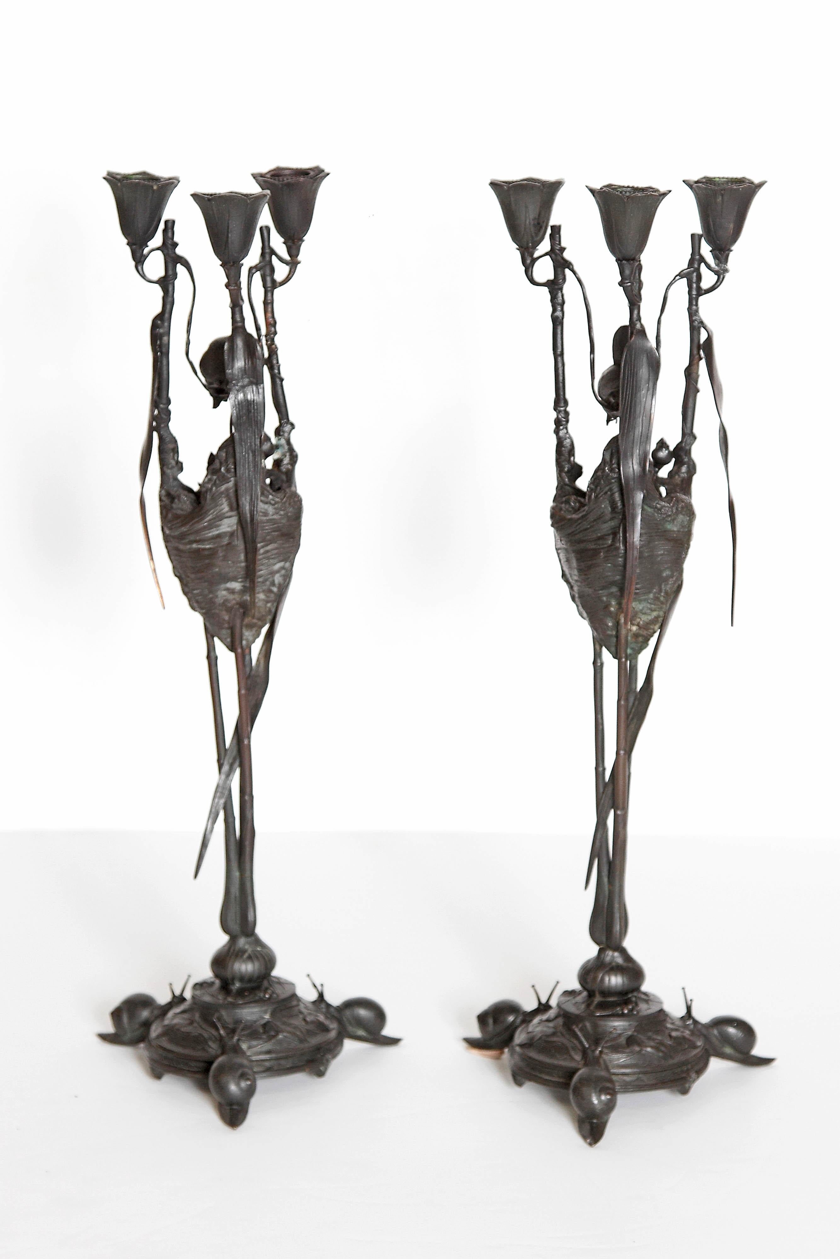 Auguste-Nicolas Cain, Pair of French Candelabra with Bird's Nest 3