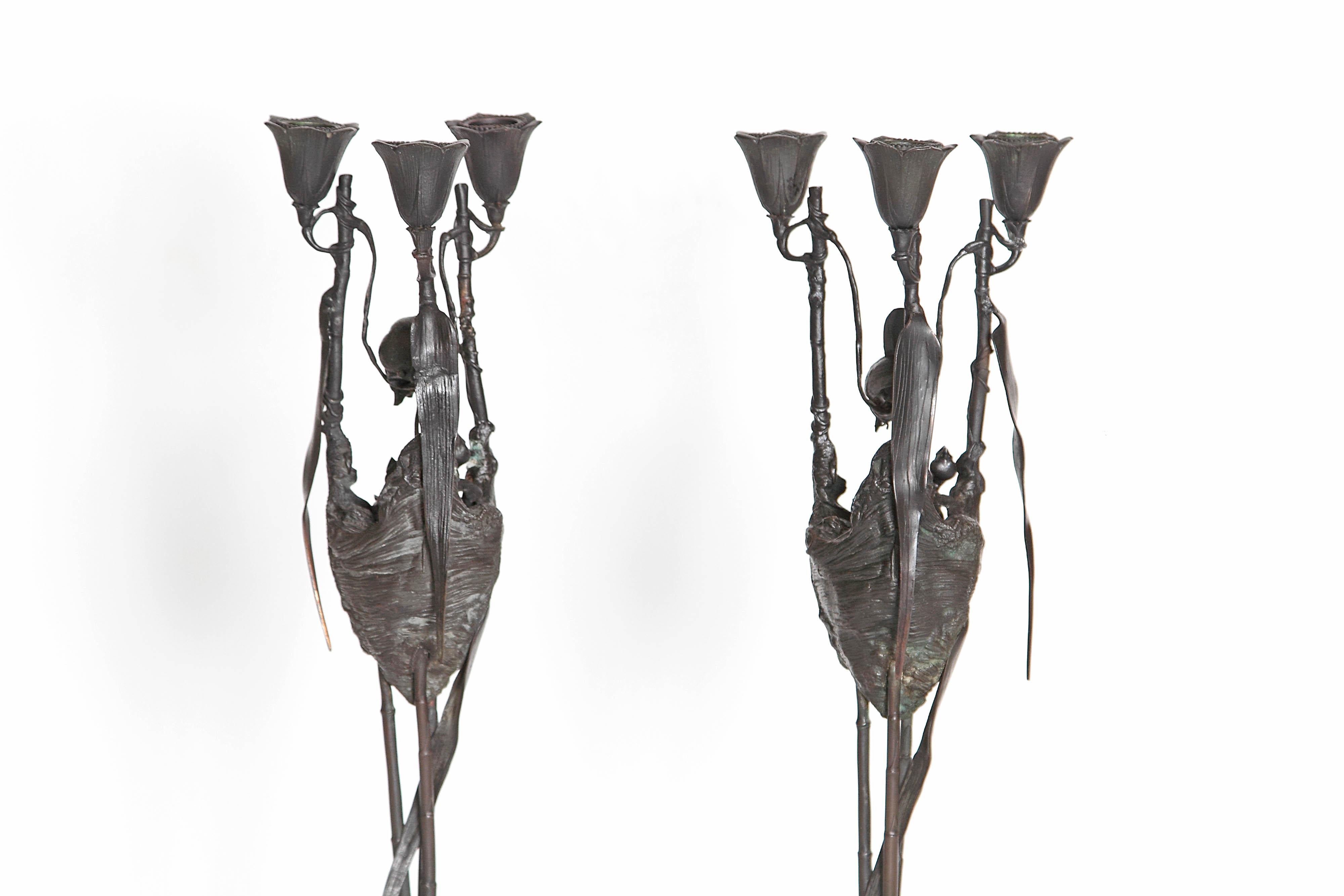 Auguste-Nicolas Cain, Pair of French Candelabra with Bird's Nest 3