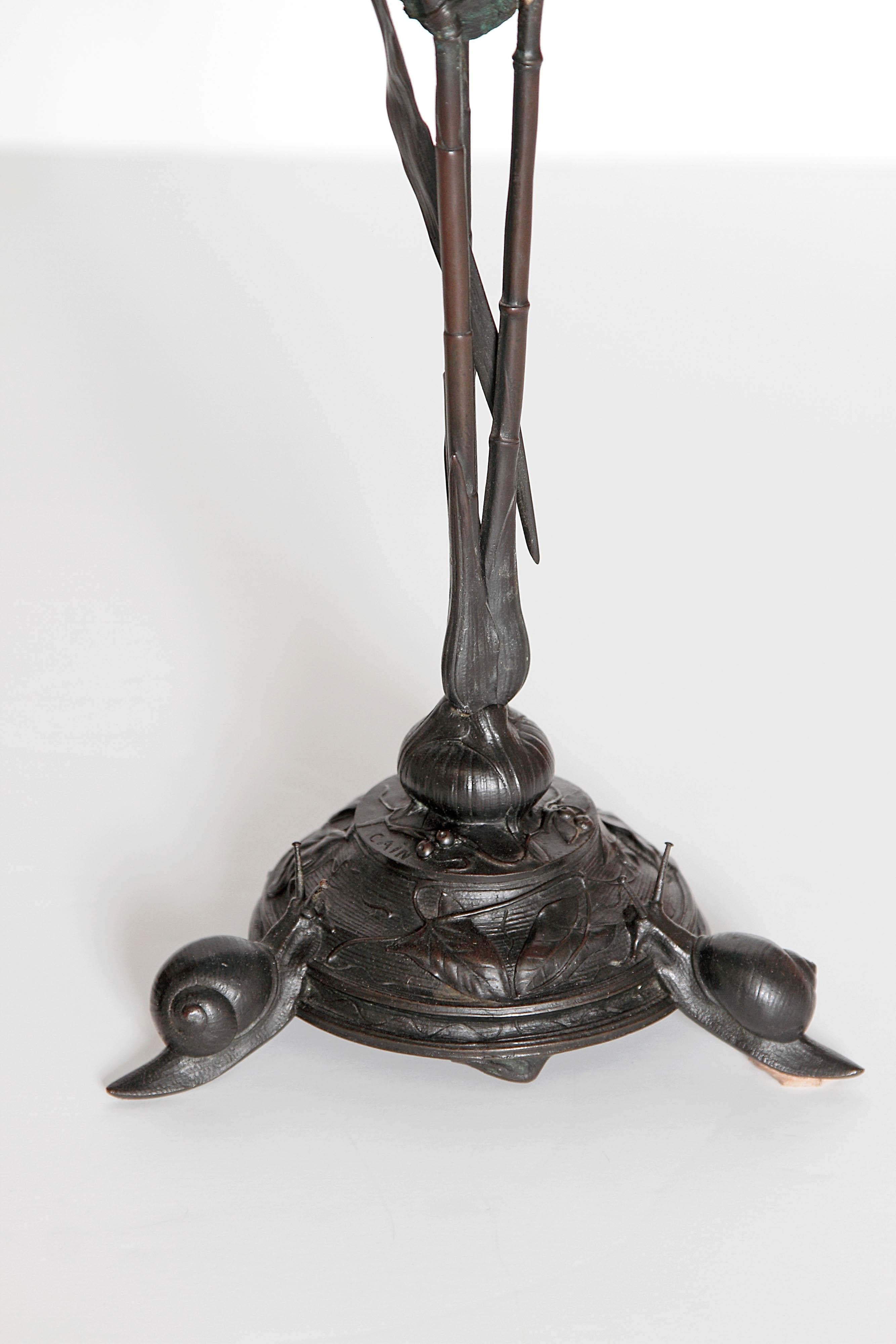 Art Nouveau Auguste-Nicolas Cain, Pair of French Candelabra with Bird's Nest