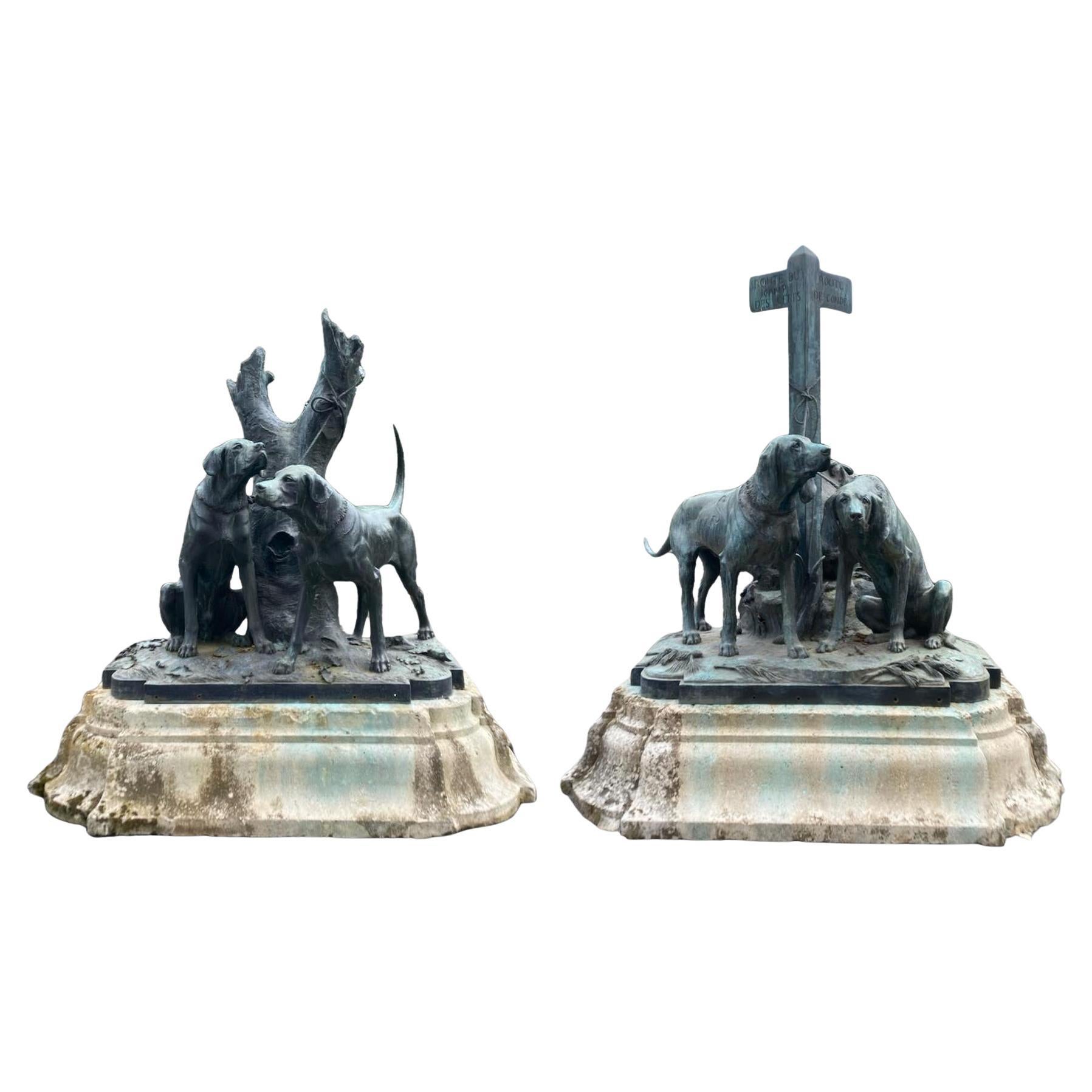 Auguste-Nicolas CAÏN, dos grupos monumentales de bronce, bases originales de piedra, 1893 en venta