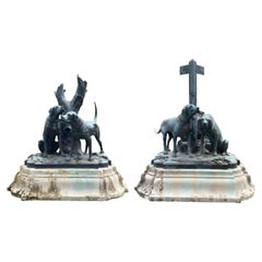 Auguste-Nicolas CAÏN, two monumental bronze groups, original stone bases, 1893