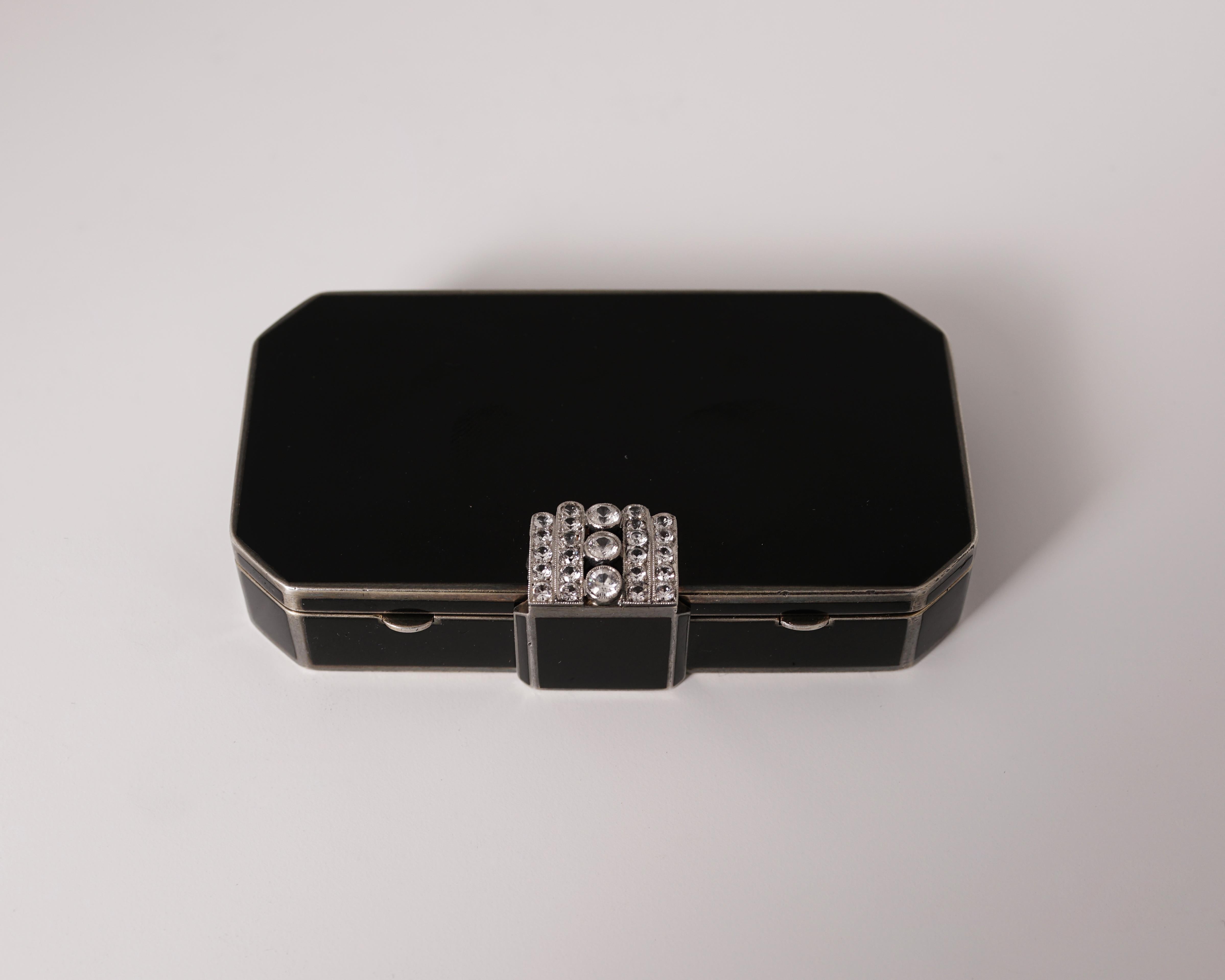 Taille rose Auguste Peyroula:: Compact français en or:: argent:: émail et bijoux:: vers 1925