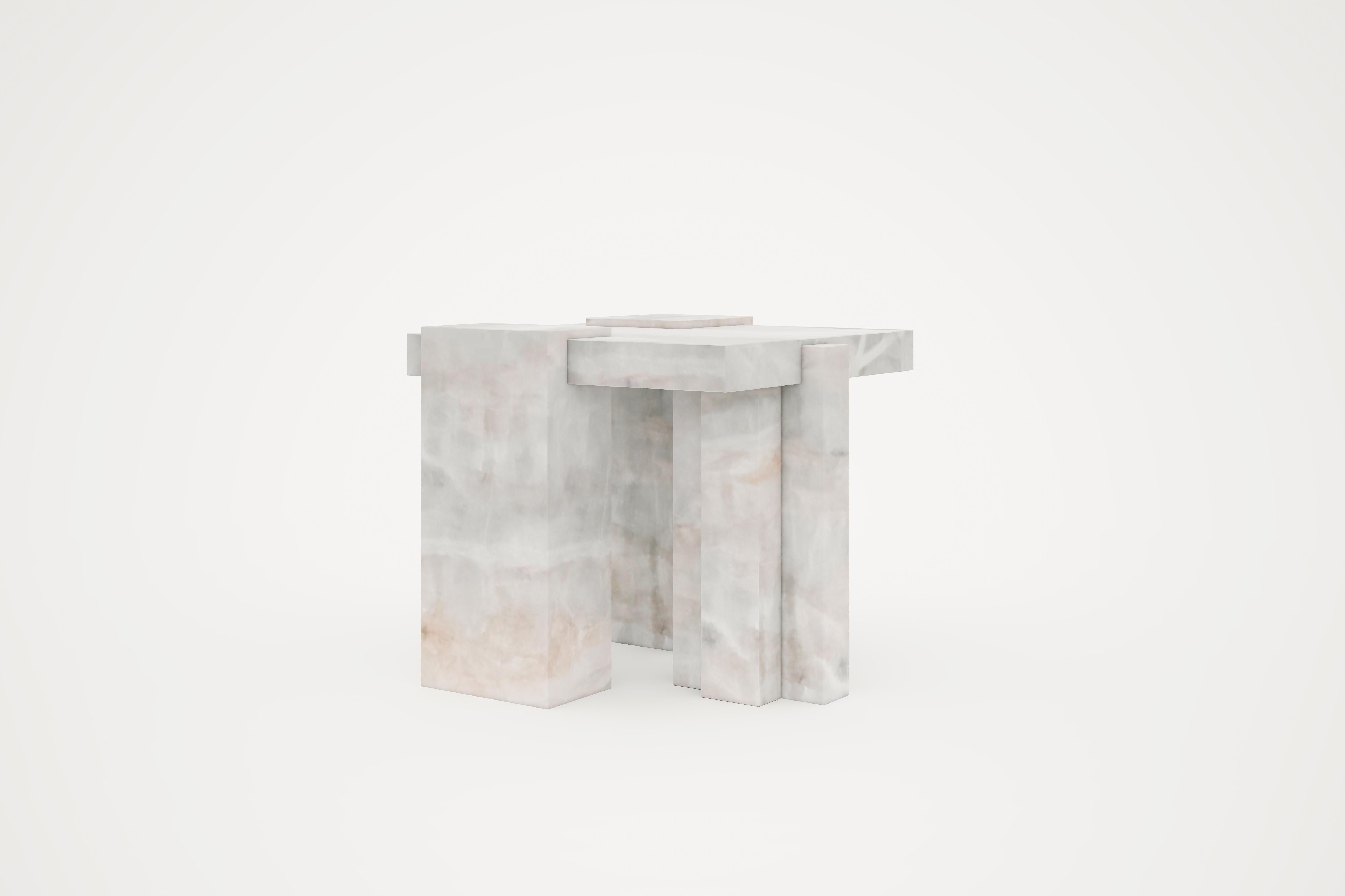Auguste Piece 02 White Onyx Limited Edition Side Table by Tristan Montabord-Marc
Limited Edition Of 12 Pieces
Dimensions: D 50 x W 50 x H 43 cm. 
Materials: Onyx.

Also available in Zericote wood and bronze. Prices may vary. Please contact